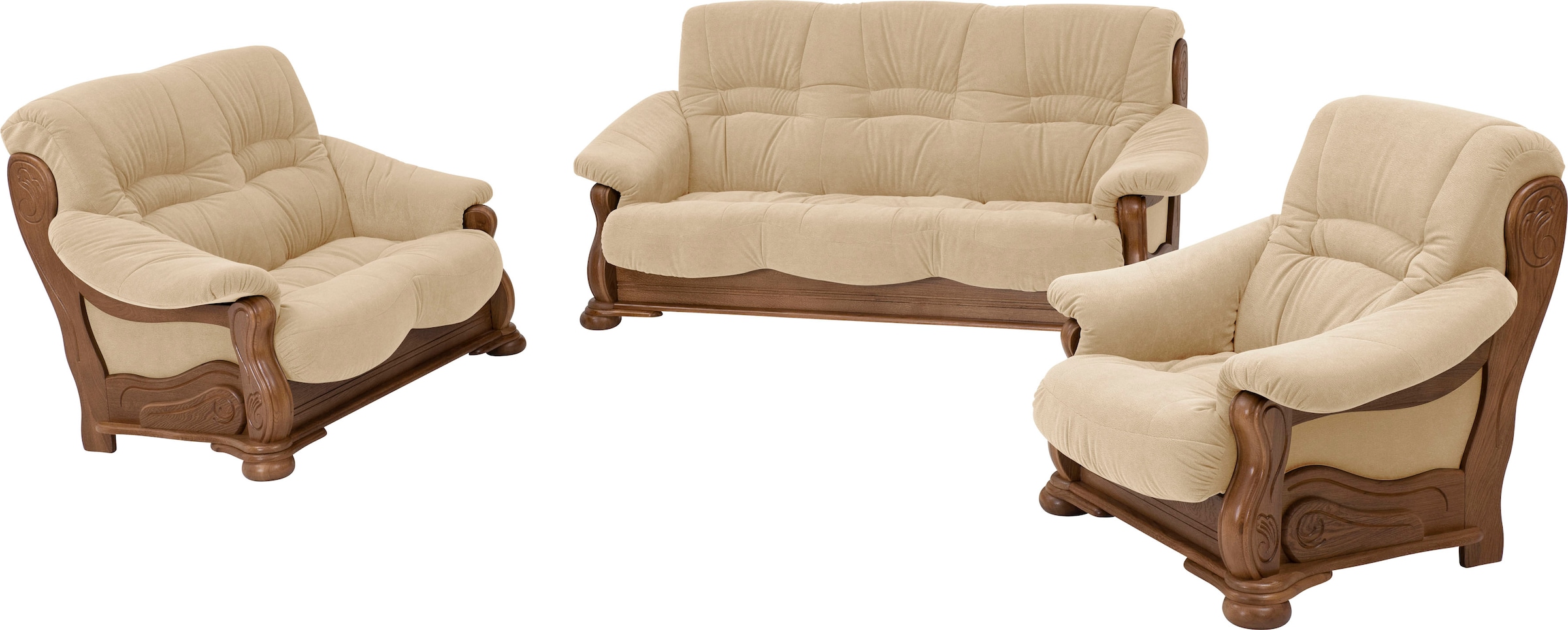 Max Winzer® 3-Sitzer »Texas mit aufwendig gefrästen Ornamenten im Eichenholzgestell«, bequemer Retro Klassiker, kompakte Stellmaße, Breite 202 cm
