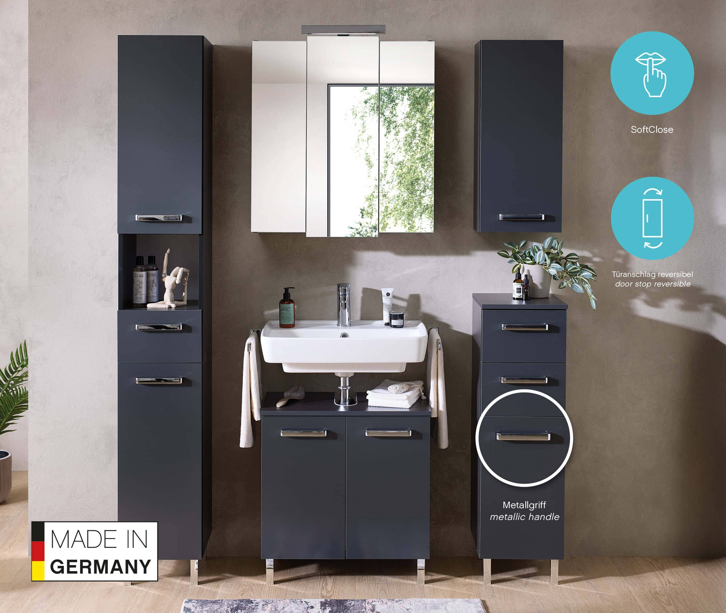 Saphir Hängeschrank »Quickset Wand-Badschrank 25 cm breit mit 1 Tür und 2 Einlegeböden« Badezimmer-Hängeschrank inkl. Türdämpfer, Griffe in Chrom Glanz