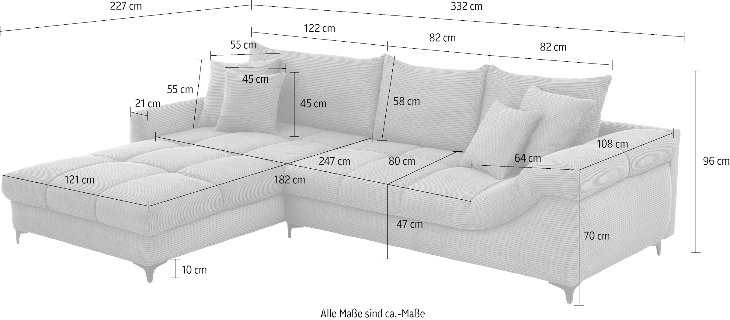 Mr. Couch Ecksofa »Ronaldo, L-Form, wahlweise mit Kaltschaum« mit Kaltschaum, bis 140 kg pro Sitzplatz belastbar