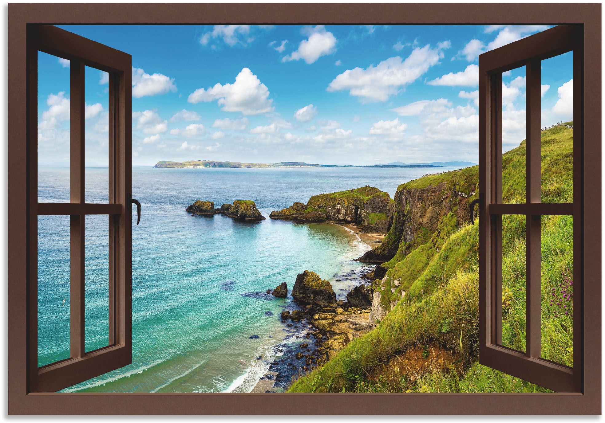 Artland Wandbild in Bilder, (1 »Küstenweg Meer durchs online Alubild, als Größen Nordirland versch. St.), bestellen Fenster«, Wandaufkleber Poster oder in Leinwandbild