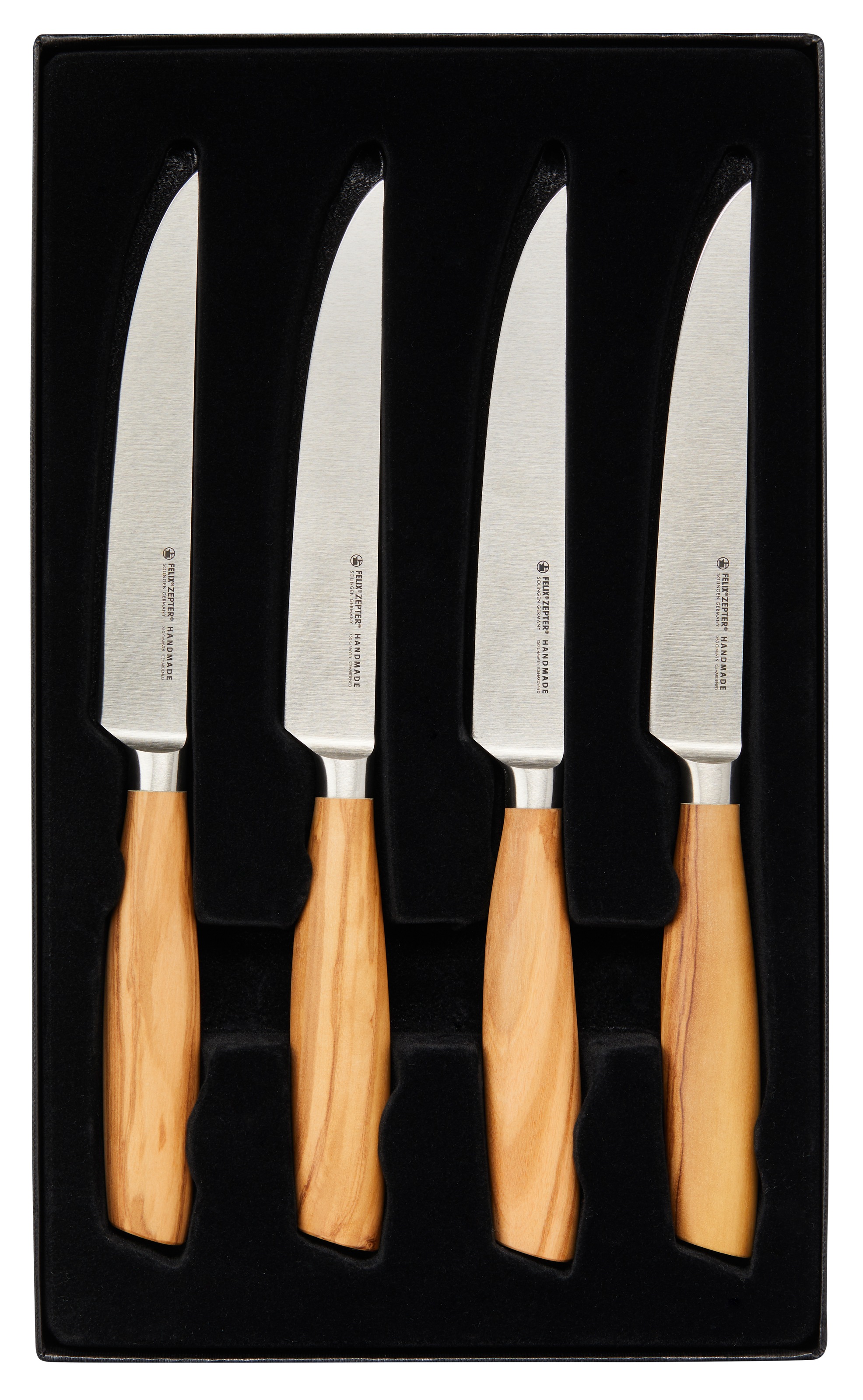 Felix Solingen Steakmesser »SIZE S OLIVE«, (Set, 4 tlg.), Handmade in Solingen, lebenslanger kostenloser Nachschleifservice