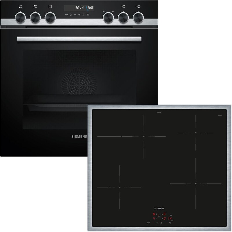 SIEMENS Induktions Herd-Set »HE578BBS4« mit Backwagen Backwagen mit ausziehbarer Tür für bequemes Kochen & Backen Edelstahl, Schwarz activeClean :...