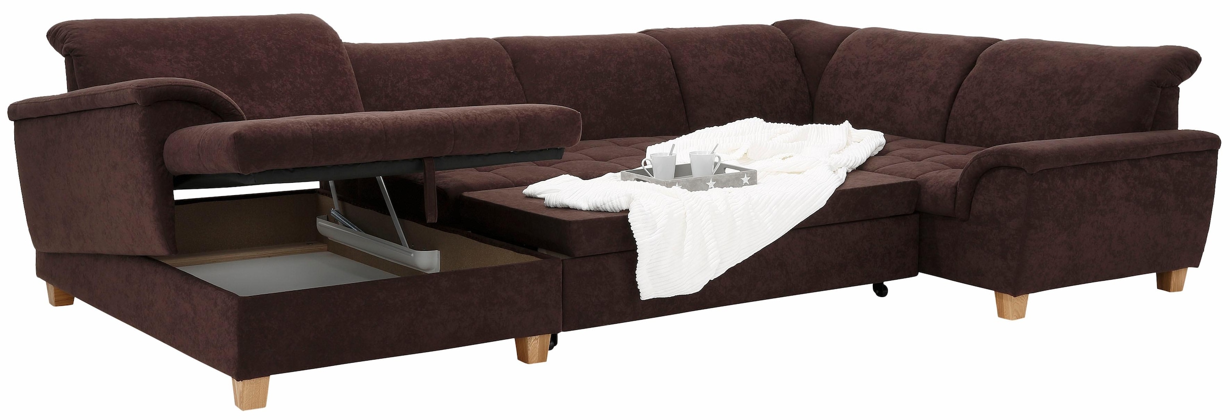 Home affaire Wohnlandschaft »Lyla U-Form«, wahlweise mit Rückenfunktion und zusätzlich mit Bett + Bettkasten