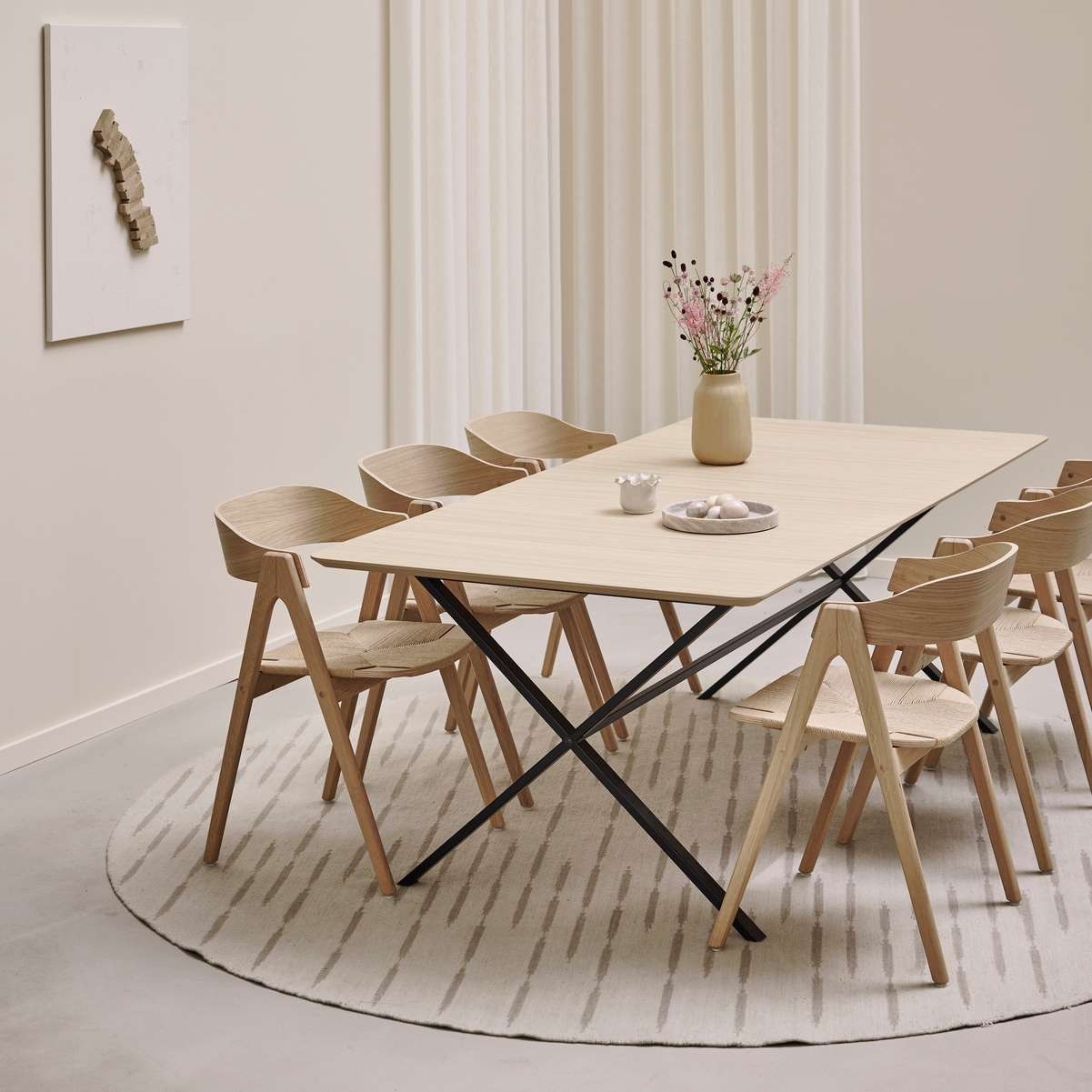 Hammel Furniture Esstisch »Meza Designtisch mit Auszugsfunktion und 2 Einlegeplatten«, abgerundete Tischplatte MDF, gekreuztes Metallgestell, in zwei Breiten