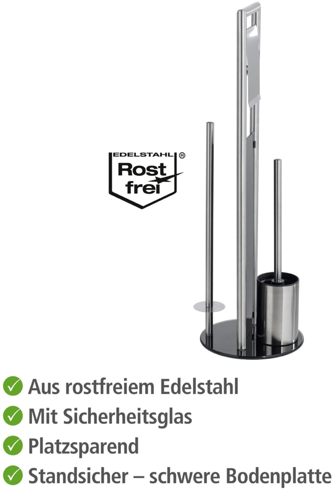 WENKO WC-Garnitur »Ravina« aus Edelstahl | Sicherheitsglas Stand WC-Garnitur, Toilettenpapierhalter, Rollenhalter & WC-Bürste