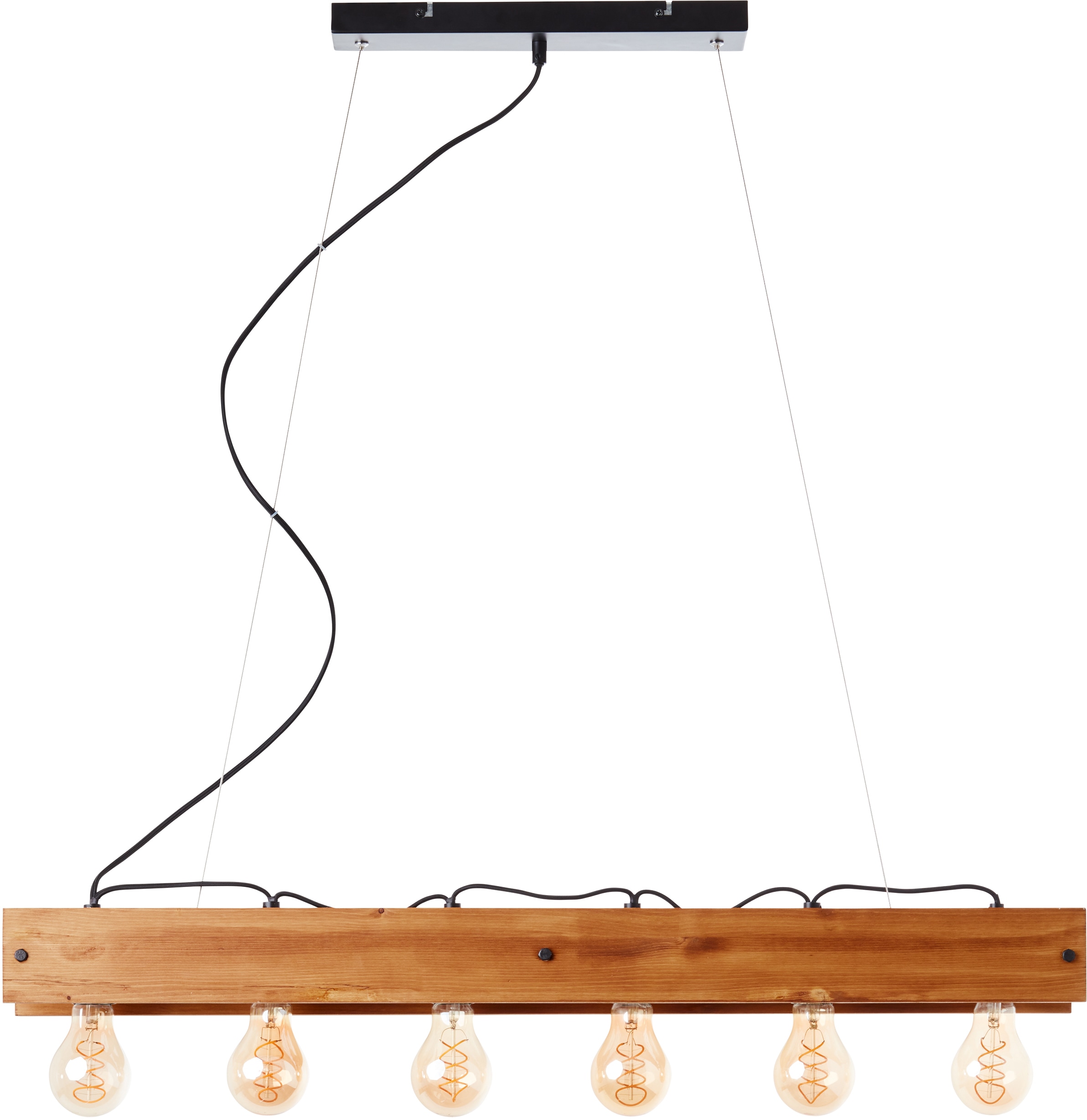 Brilliant Pendelleuchte »Calandra«, 6 flammig, Leuchtmittel E27 | ohne Leuchtmittel, 150 cm Höhe, 90 cm Breite, 6 x E27, Metall/Holz, schwarz/holz
