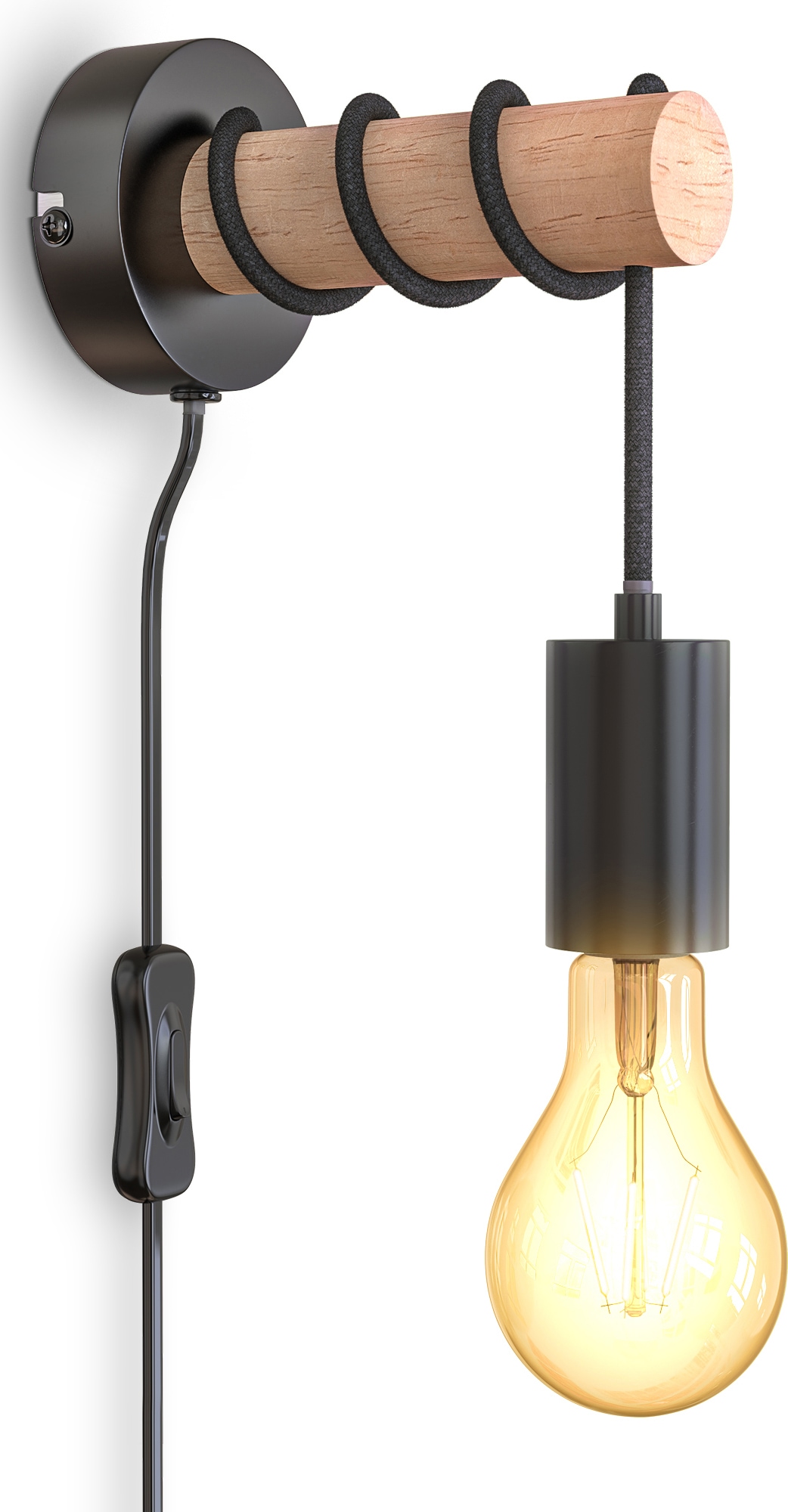 B.K.Licht Wandleuchte »BK_WL1340 Wandlampe Innen, Industrial Design, Stahl, Holz, E27«, 1 flammig, Leuchtmittel E27 | ohne Leuchtmittel, 1 flammige Wandleuchte, ohne Leuchtmittel, Vintage
