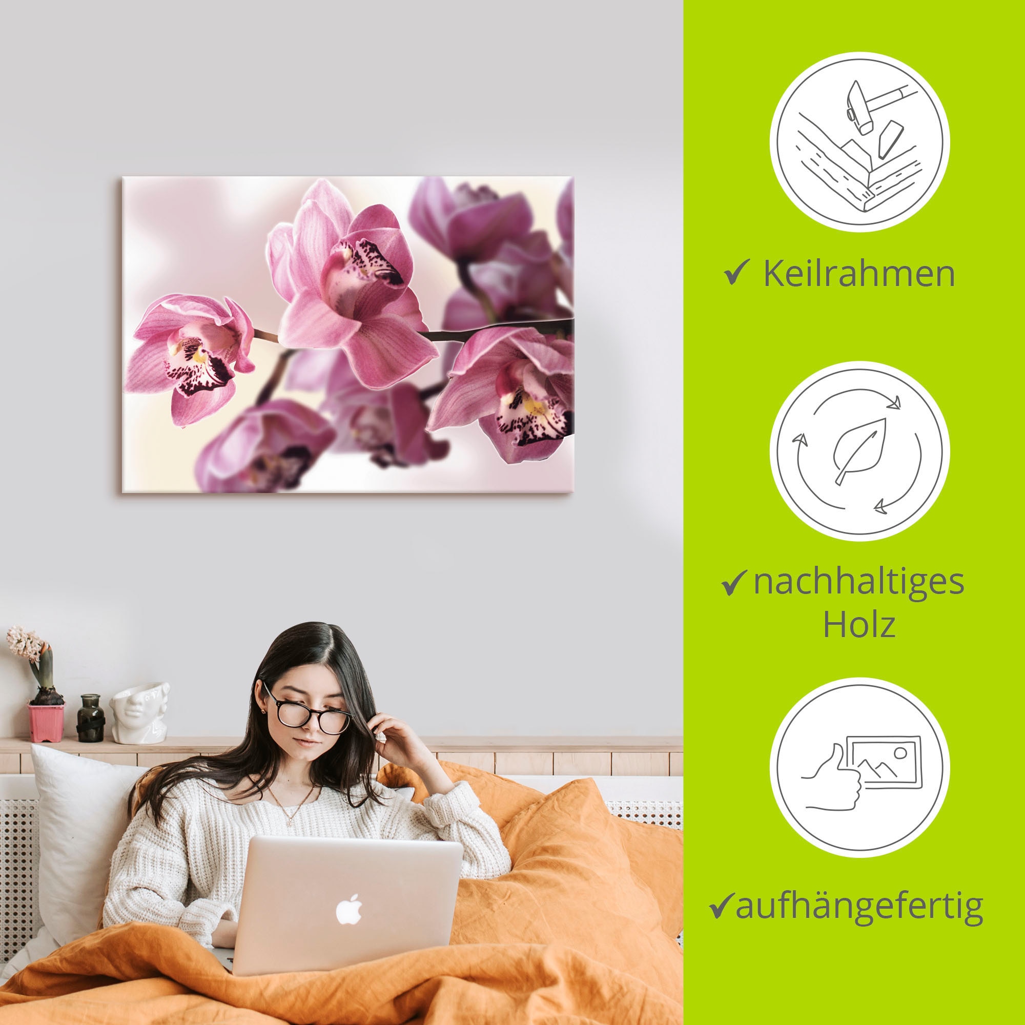 Artland Wandbild »Rosa Orchidee«, Blumenbilder, (1 St.), als Alubild, Outdoorbild, Leinwandbild, Poster, Wandaufkleber