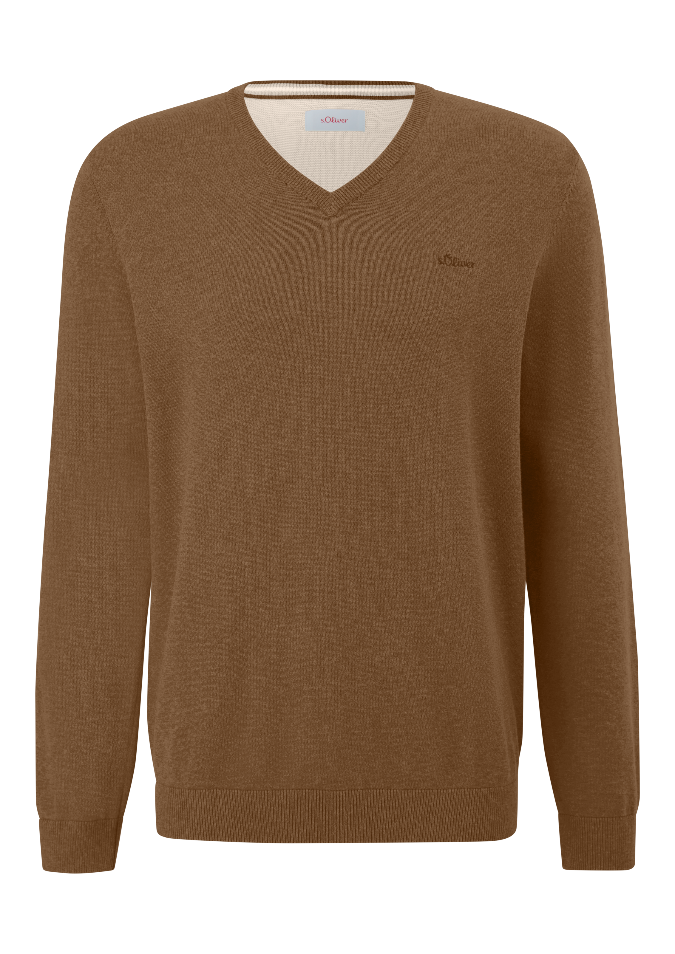 s.Oliver Strickpullover, in melierter Optik mit Logo-Stickerei