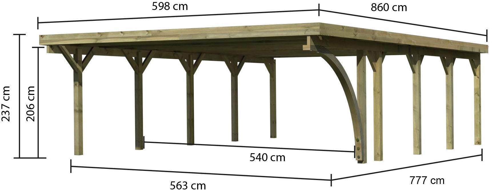 Karibu Doppelcarport »»Classic 3 SET« PVC-Dach Variante B, mit einem Einfahrtsbogen«, Masivholz, 540 cm, KDI, aus Masivholz
