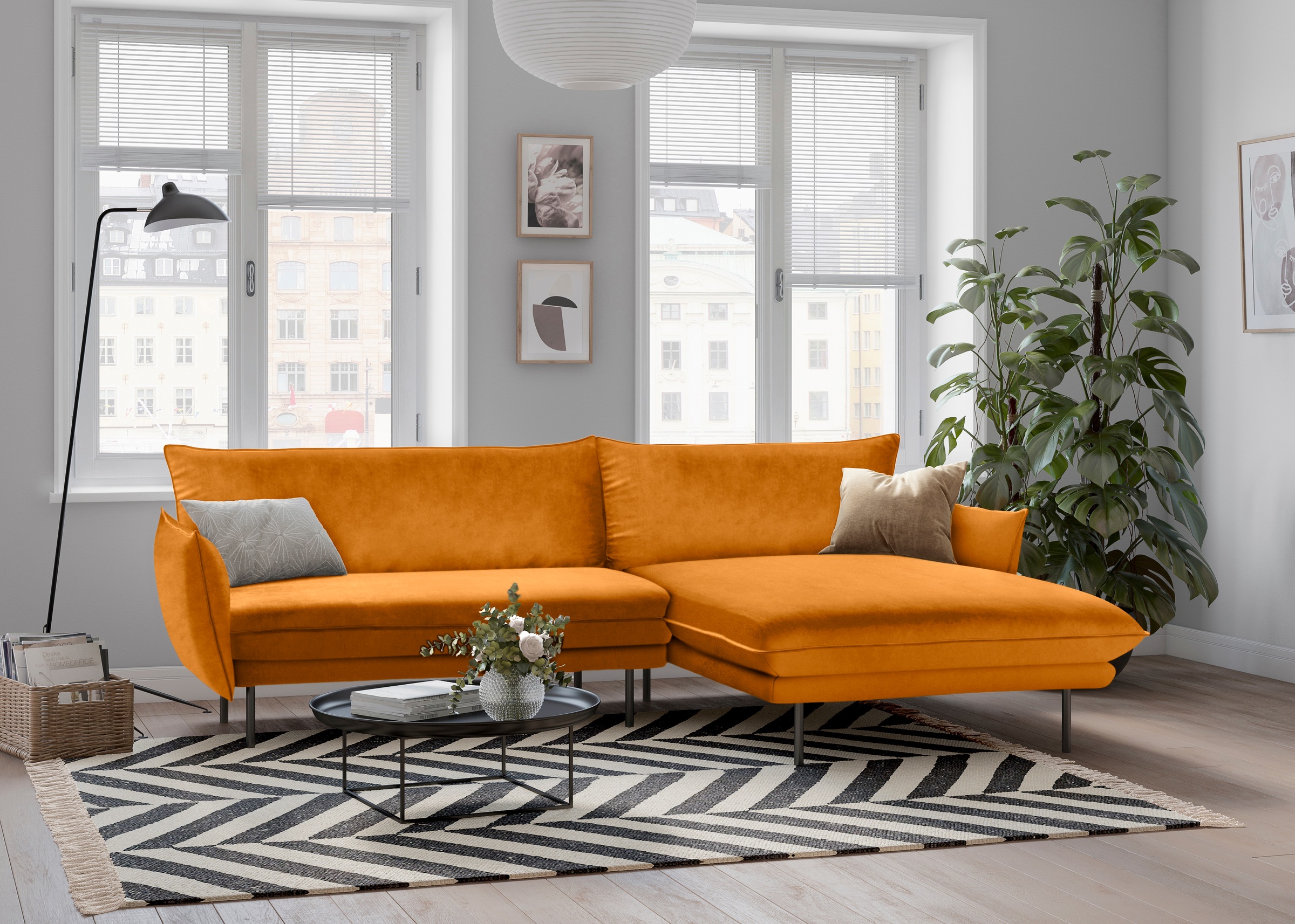 andas Ecksofa "Stine L-Form", Besonderes Design durch Kissenoptik und Keder günstig online kaufen