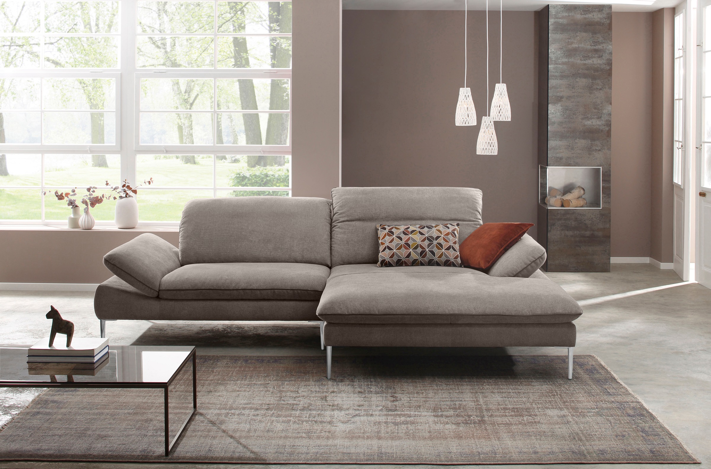 W.SCHILLIG Ecksofa »enjoy&MORE, Designsofa, elegant und bequem, L-Form«, mit Sitztiefenverstellung, Füße Chrom glänzend, Breite 294 cm