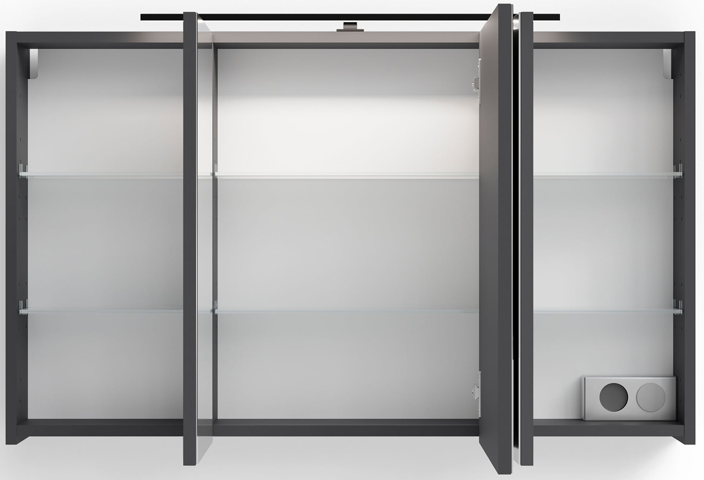 byLIVING Spiegelschrank »Serie Spree, in vielen Breiten erhältlich« Soft-Close, LED Beleuchtung mit Schalter- und Steckdosenbox