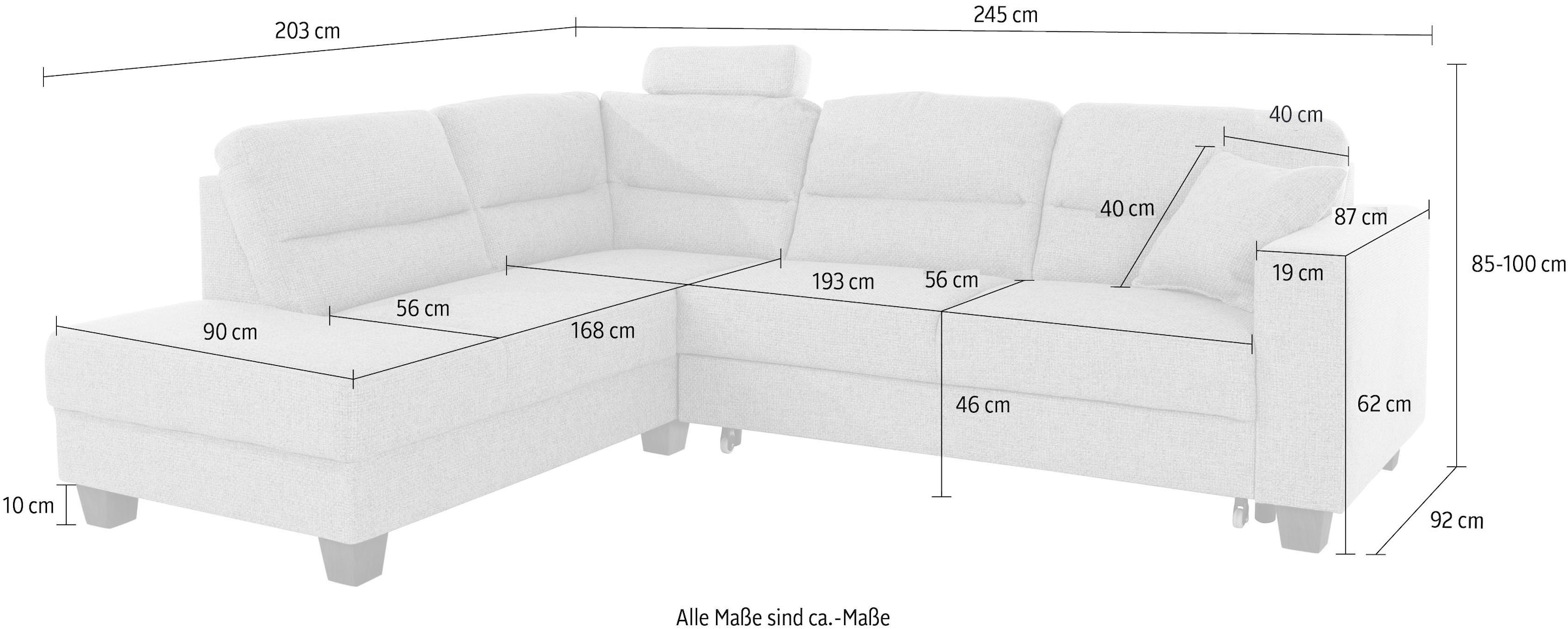 TRENDMANUFAKTUR Ecksofa »Chamber, zeitlos und modern, hoher Sitzkomfort, L-Form«, wahlweise mit Schlaffunktion
