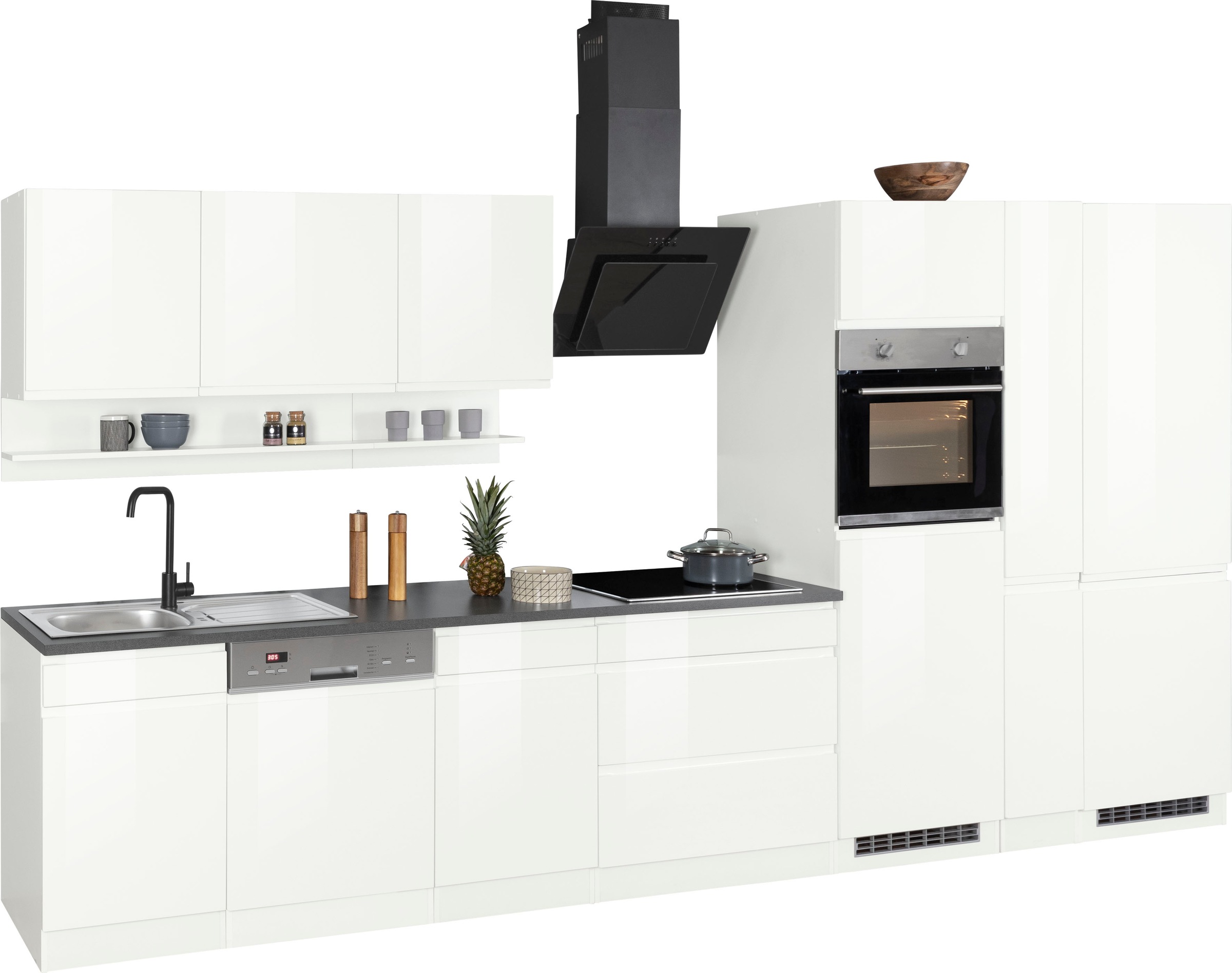 HELD MÖBEL Küchenzeile »Virginia«, Breite 390 cm, mit Glaskeramik-oder Induktionskochfeld