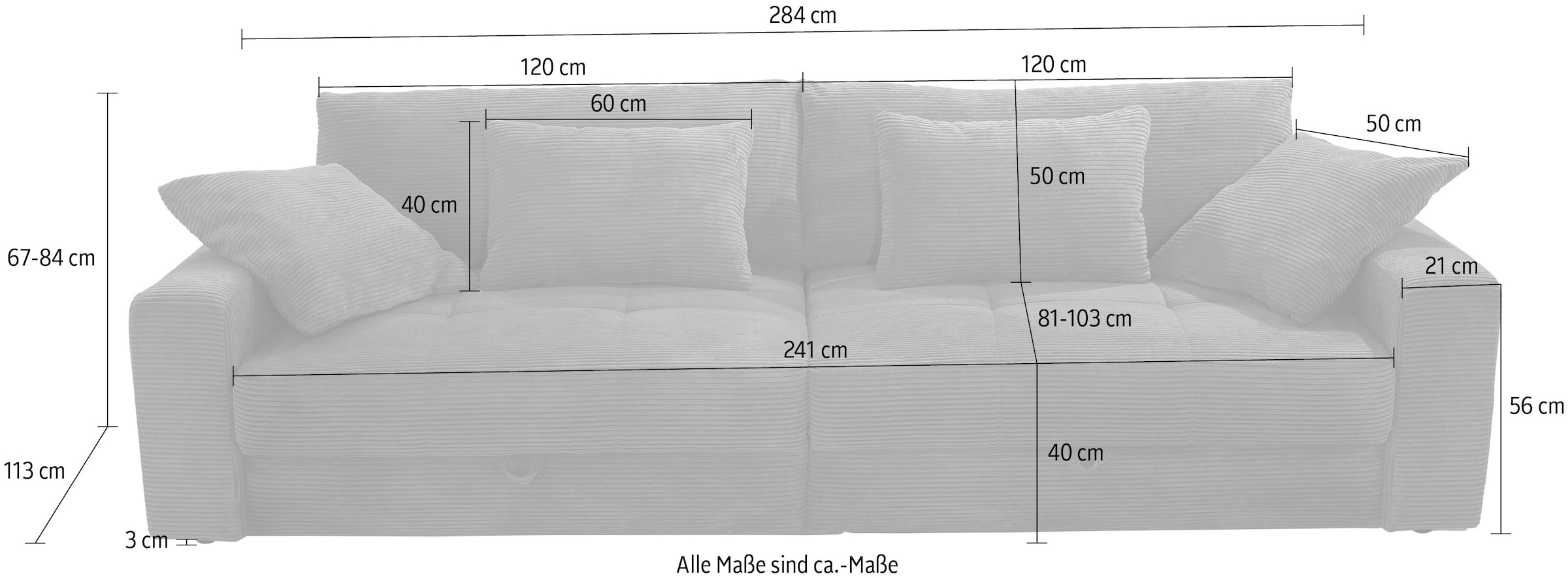 Jockenhöfer Gruppe Big-Sofa »Space« XXL, B: 284cm, 2x großer Stauraum, Wellenfederung, inkl. Kissen