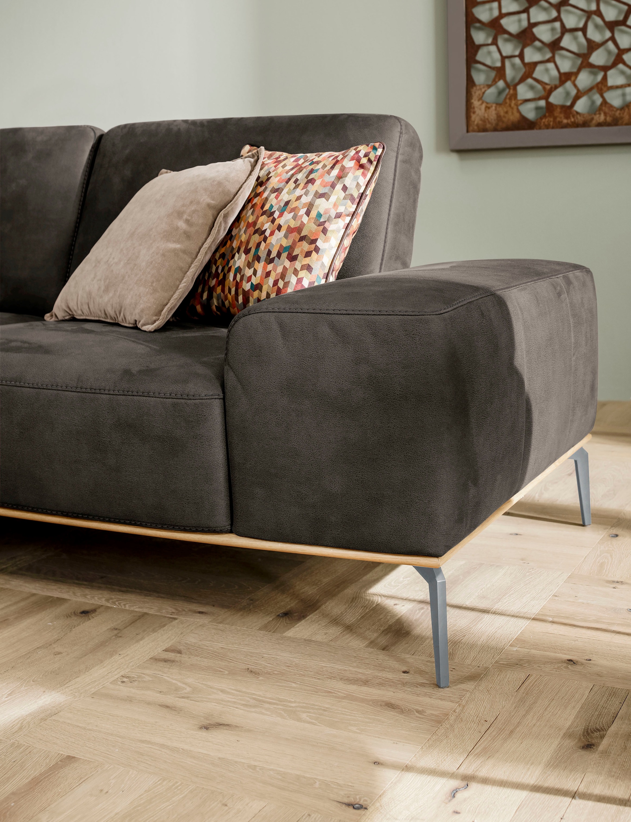 W.SCHILLIG Ecksofa »run, Designsofa mit tollem Sitzkomfort, bequem, L-Form« mit elegantem Holzsockel, Füße in Silber matt, Breite 299 cm