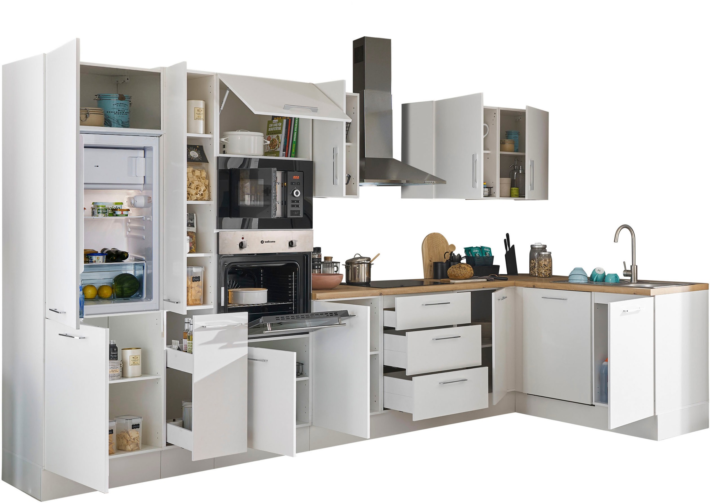 BASIC by Balculina Winkelküche »Turin«, Stellbreite 370x175 cm, wahlweise mit E-Geräten