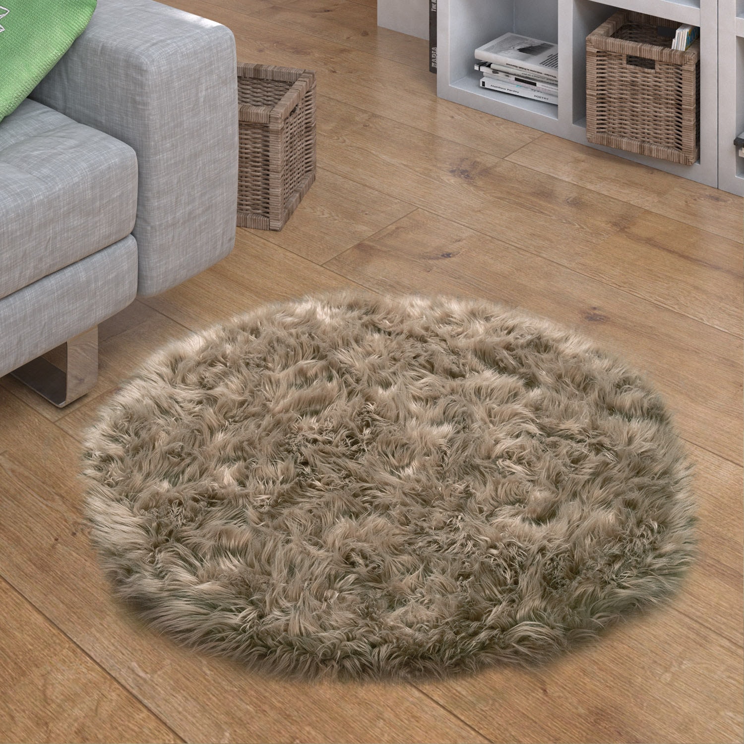 Paco Home Fellteppich »Playa 960«, rund, 64 mm Höhe, Kunstfell, Flokati-Optik, Hochflor, weich und flauschig, Uni-Farben