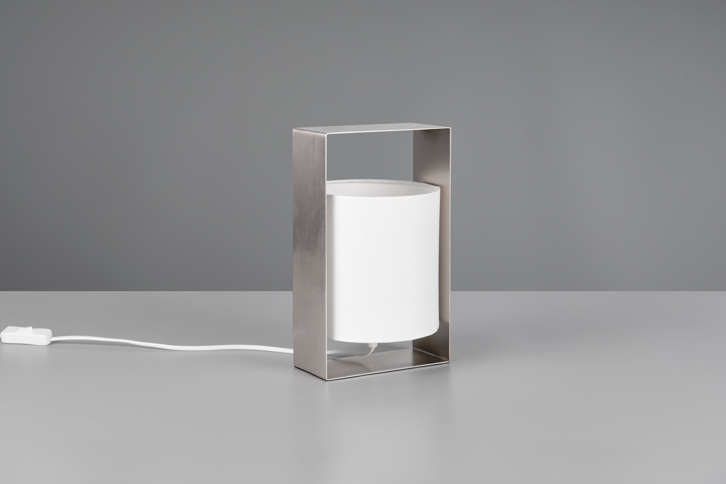 REALITY Leuchten Tischleuchte »PAIL, Tischlampe mit Schnurschalter, exkl 1x E27 max 10W, Stoffschirm«, 1 flammig, Leuchtmittel E27 | Leuchtmittel wechselbar, Design Tischleuchte Metallrahmen mit Stoffschirm, 16x27x15 cm (B/H/T)