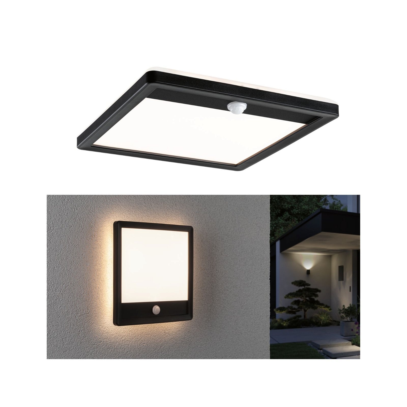 Paulmann LED Außen-Wandleuchte »Außenpanel Lamina 250x47mm 3000K 14,5W 950lm 230V Kunststoff«, 1 flammig, Backlight Bewegungsmelder seewasserresistent IP44 3000 K, eckig