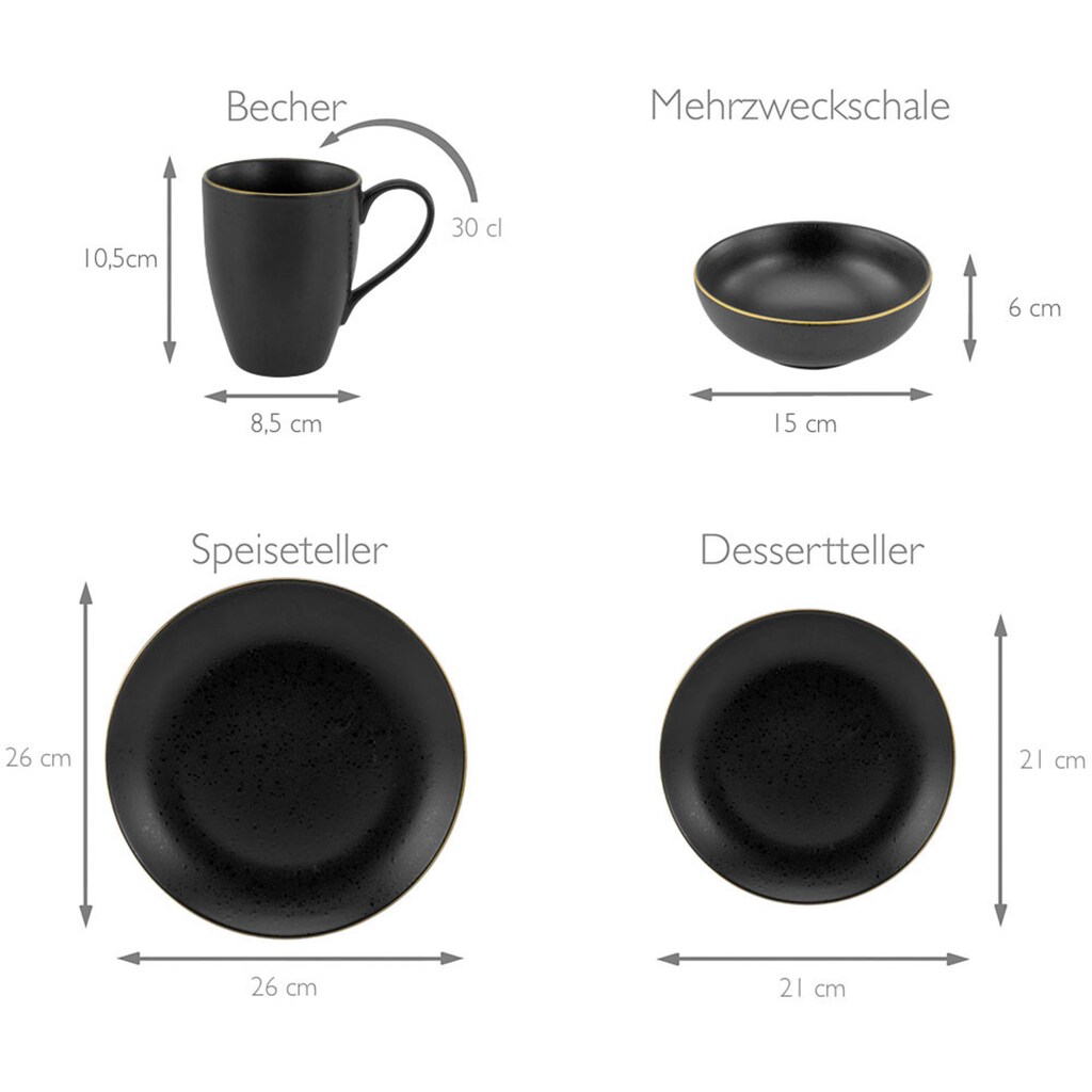 CreaTable Kombiservice »Geschirr-Set Industrial«, (Set, 16 tlg., Kaffeeservice und Tafelservice im Set, für 4 Personen)