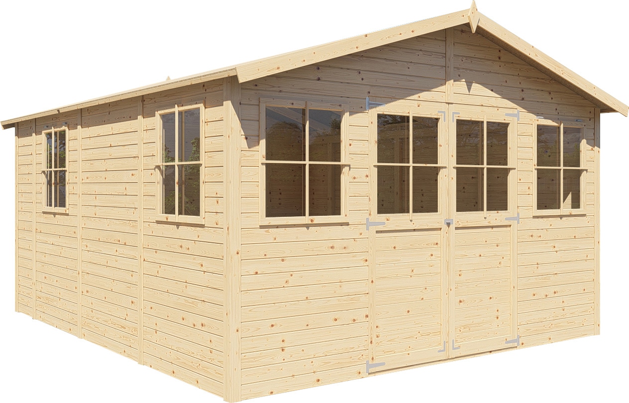 BERTILO Gartenhaus »Workshop Carpenter naturbelassen«, Großes Gartenhaus aus exakt vorgefertigten Elementen