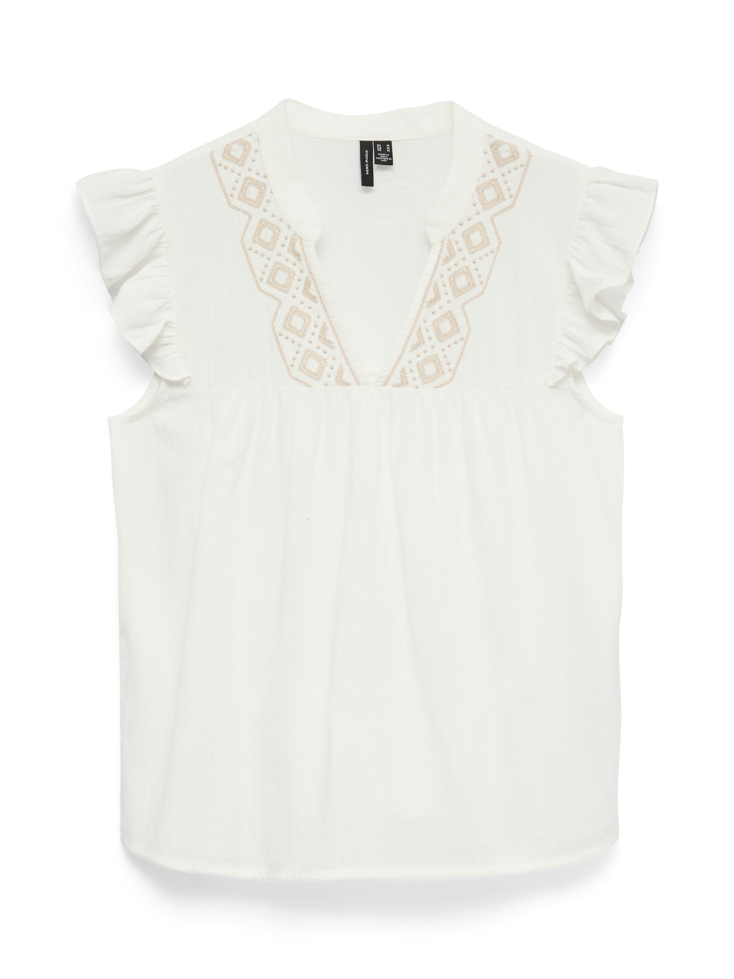 Vero Moda Rüschentop »VMDICTHE EMB SL V-NECK TOP WVN GA« Baumwolle, regular fit