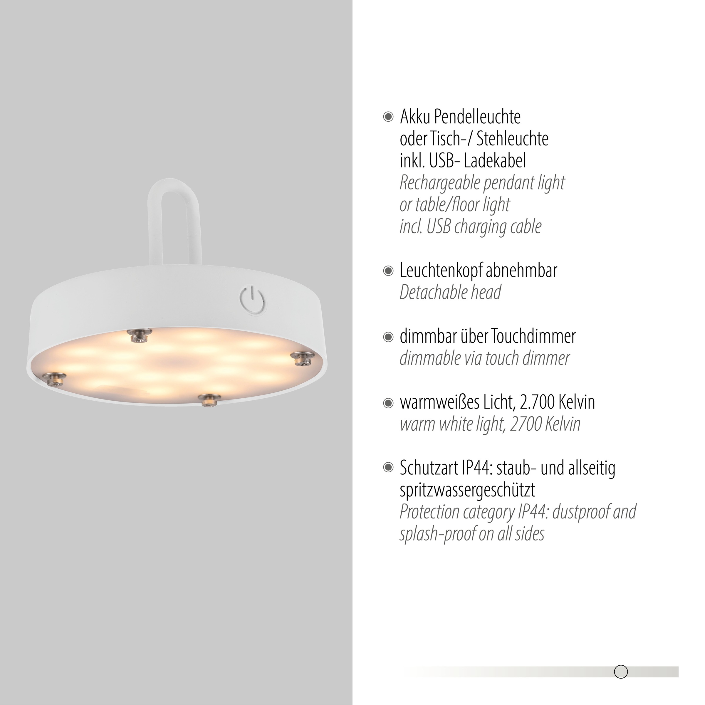 JUST LIGHT Pendelleuchte »AKUBA«, 1 flammig, Leuchtmittel LED-Modul | LED fest integriert, Akkuleuchte