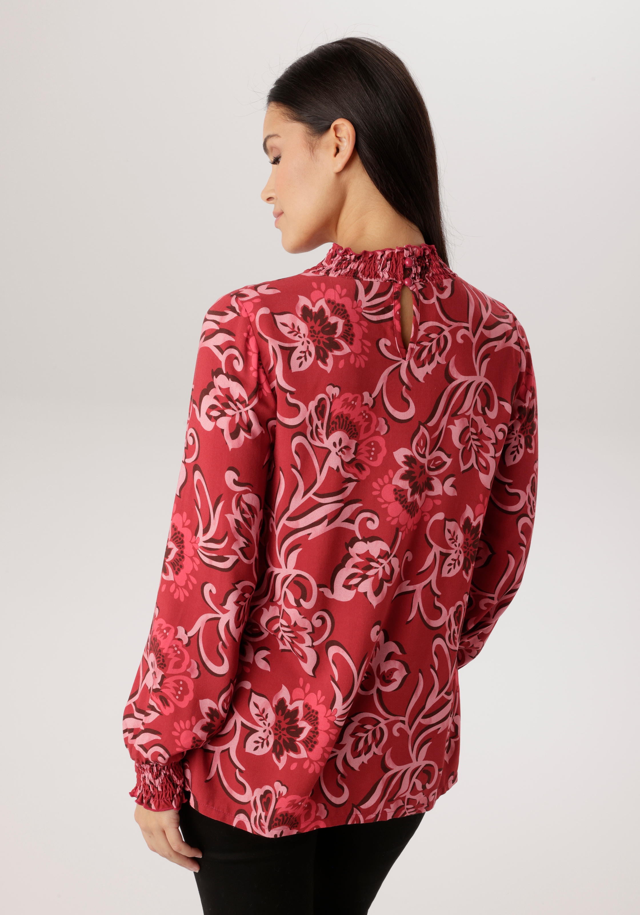 Aniston SELECTED Schlupfbluse mit Blüten- und Blätterdruck und Smok-Einsätzen - NEUE KOLLEKTION