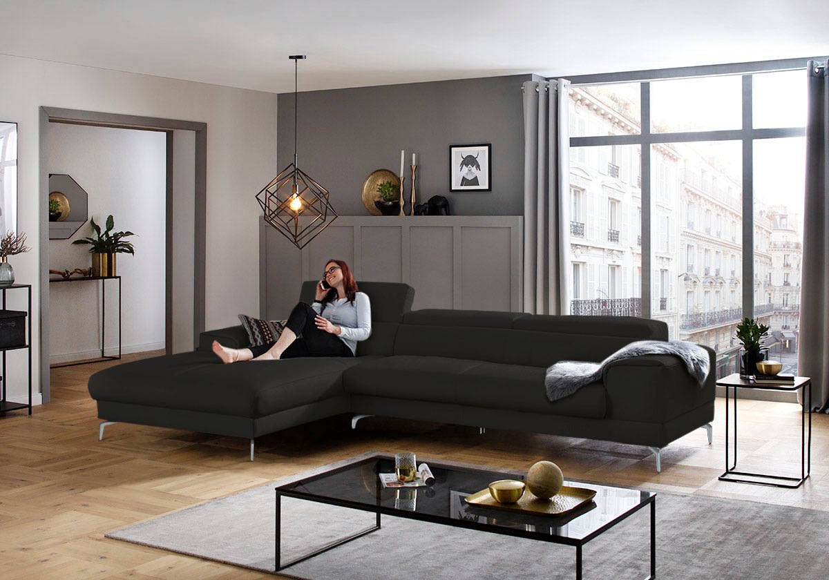 W.SCHILLIG Ecksofa »piedroo, Designsofa mit tollem Sitzkomfort, bequem und elegant, L-Form«, Kopfteilverstellung, wahlweise mit Sitztiefenverstellung, Breite 343cm