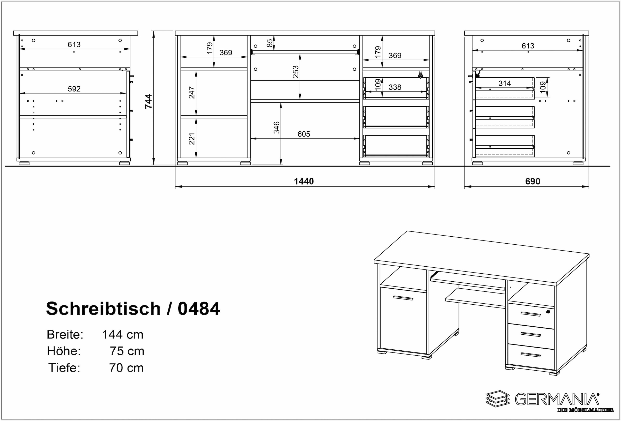 GERMANIA Computertisch »0484«, (Made B.145 & Germany), Schreibtisch mit Tastaturauszug in bestellen Schubkasten, abschließbarem cm online