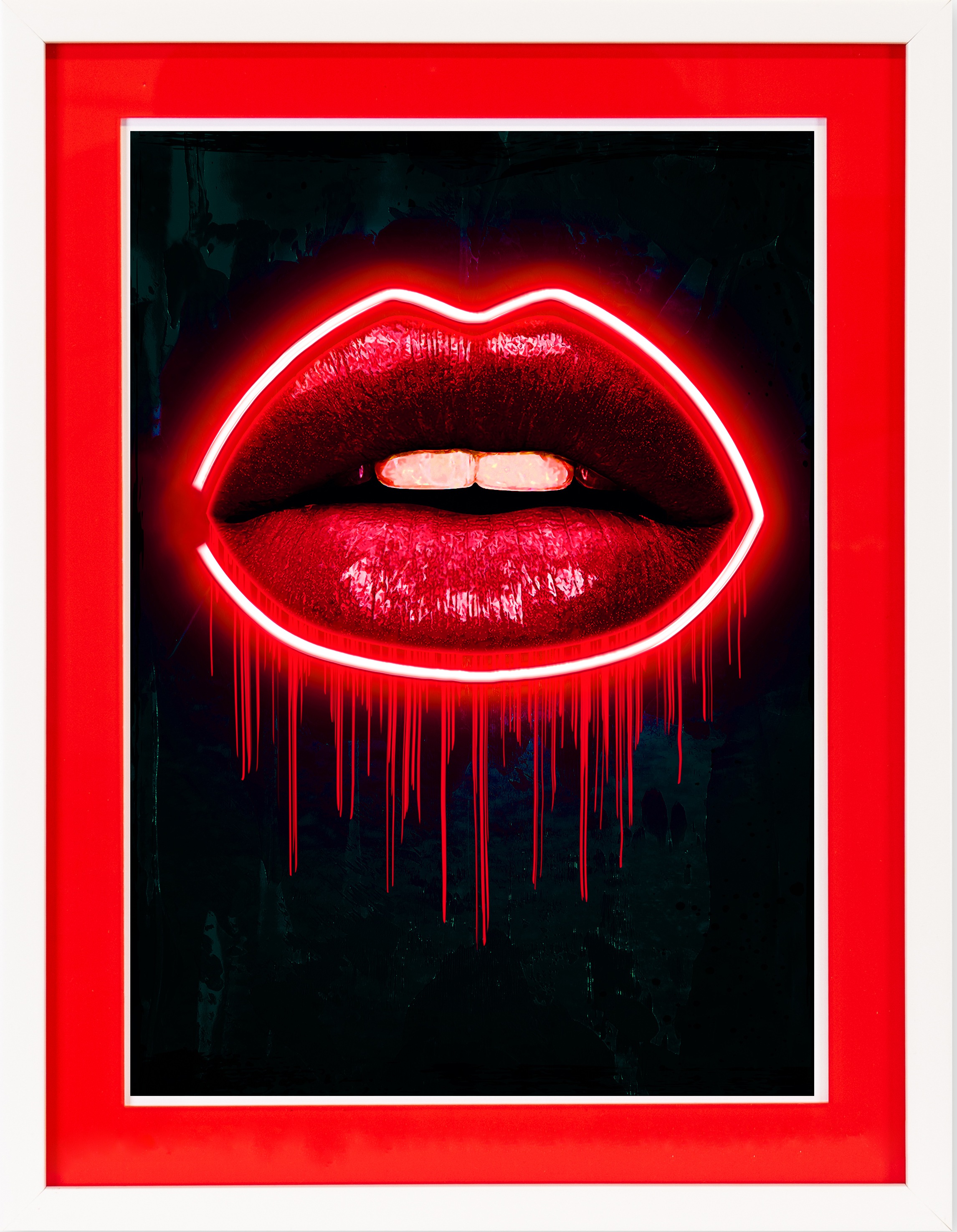 queence Bild mit Rahmen »Lippen, Neon, Neonlicht«, Erotische Bilder-Kiss-Kunst-Bilder von Frauen, (1 St.), Poster mit buntem Acrylglas Passepartout