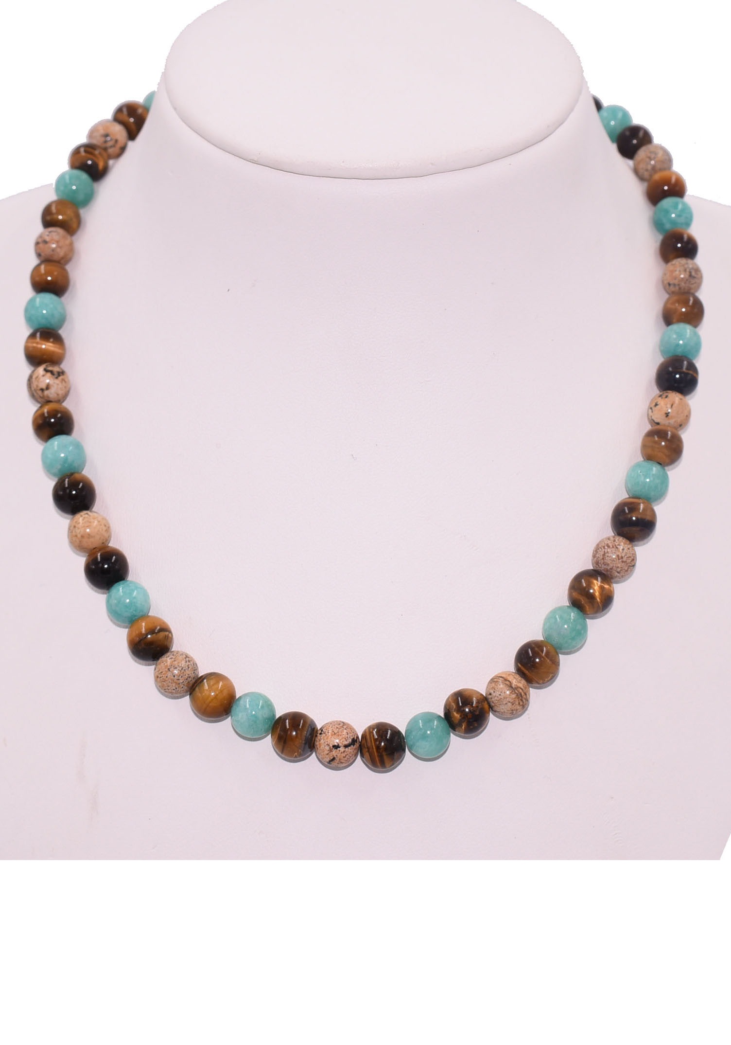 Firetti Collier »Schmuck Geschenk Halsschmuck Halskette Farbstein Edelstein Tigerauge«, Made in Germany - mit Amazonit, Jade, Tigerauge