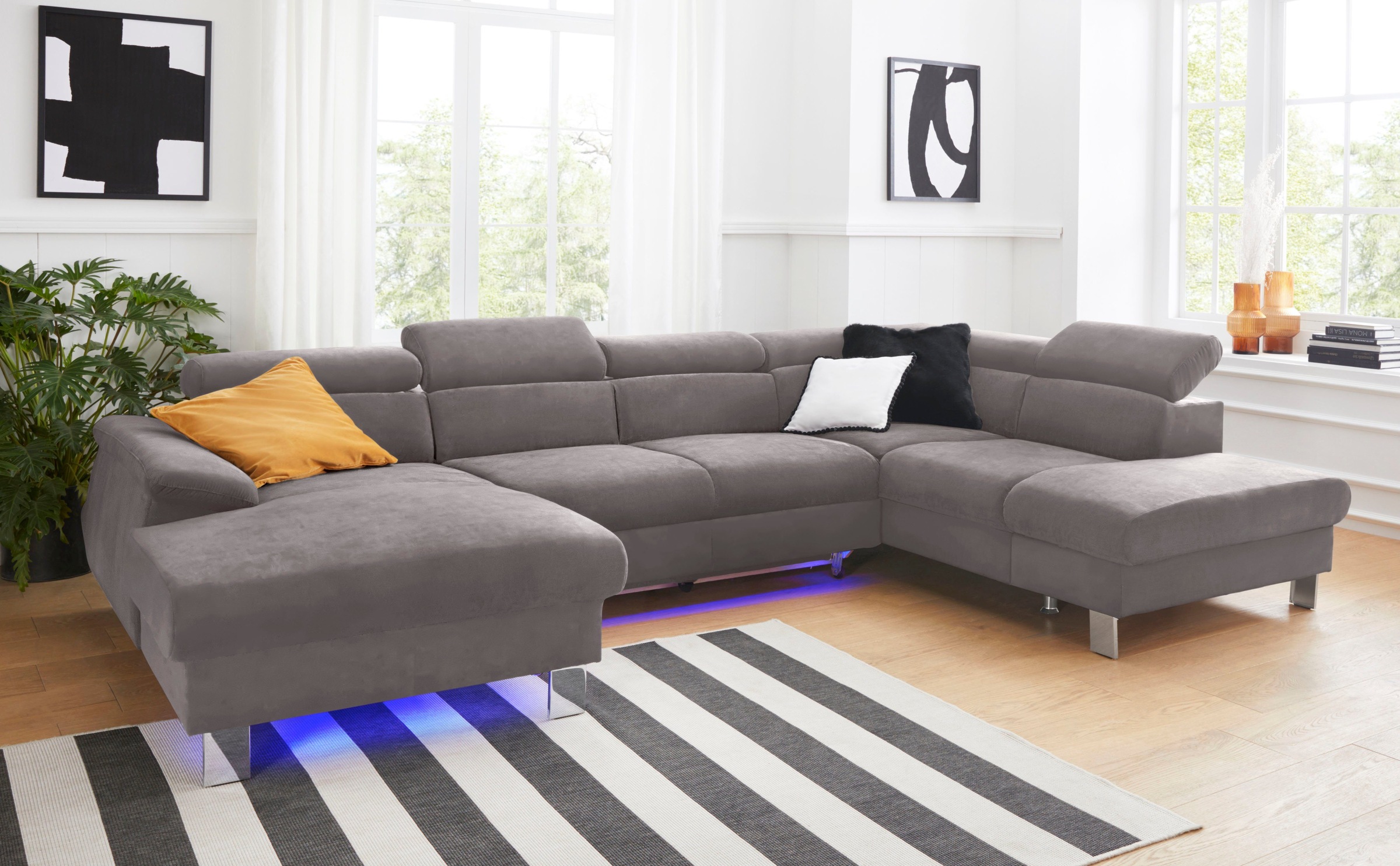 COTTA Polstergarnitur »Komaris U-Form«, (Set), Set bestehend aus: Wohnlandschaft mit Kopfteilverstellung & Hocker