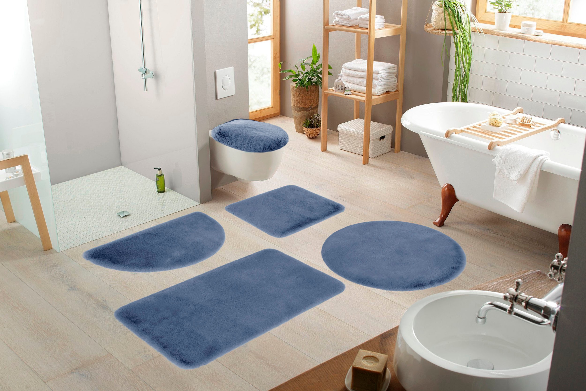 my home Badematte »Rabbit Badematten, Badvorleger, Badezimmer Teppich«, rutschhemmend beschichtet, strapazierfähig-fußbodenheizungsgeeignet-schnell trocknend, Kaninchenfell-Haptik, Badteppich, rechteckig, rund & als 3-tlg. Set