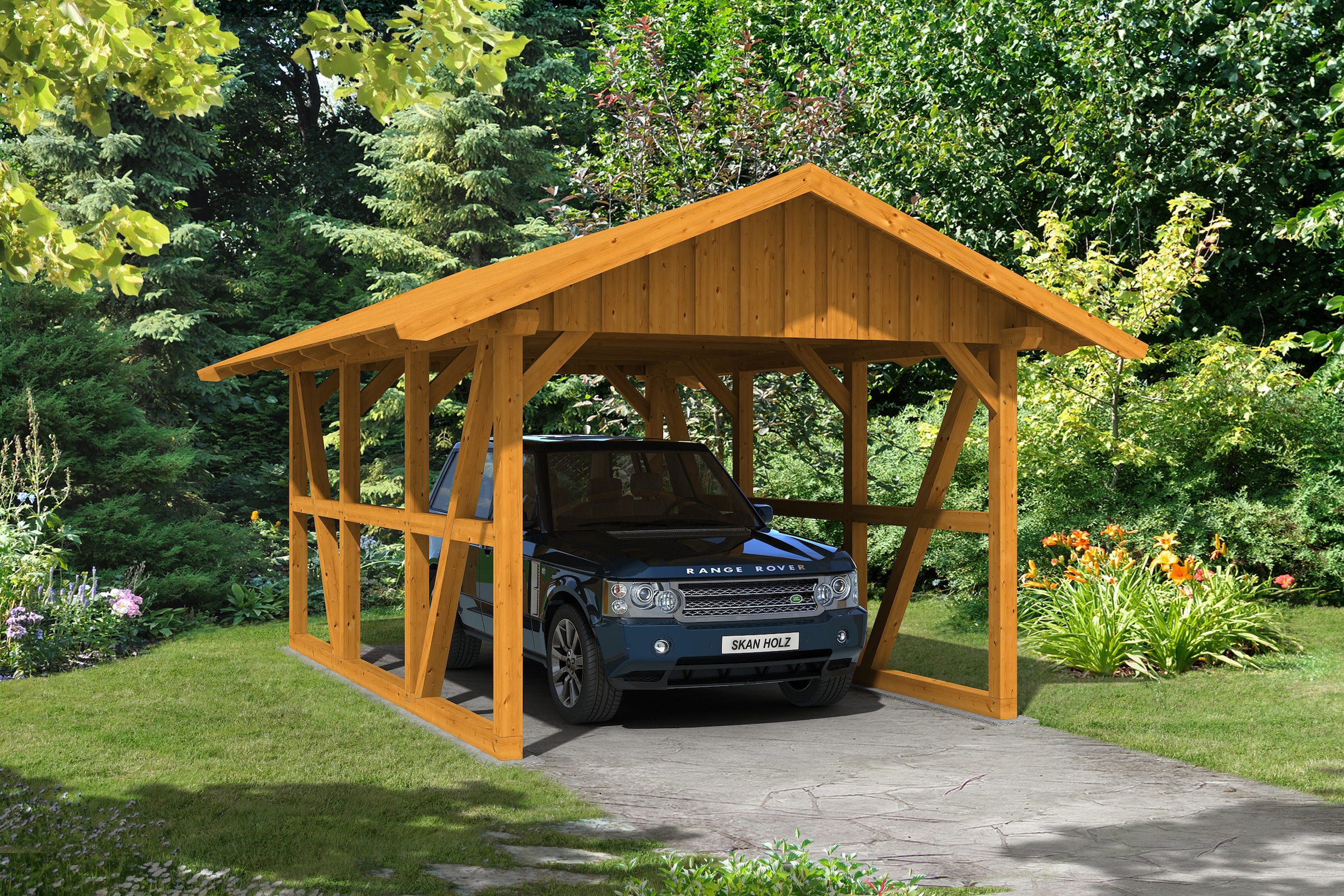 Skanholz Einzelcarport »Schwarzwald«, KVH-Fichte, 300 cm, Eiche hell, mit Dachschalung