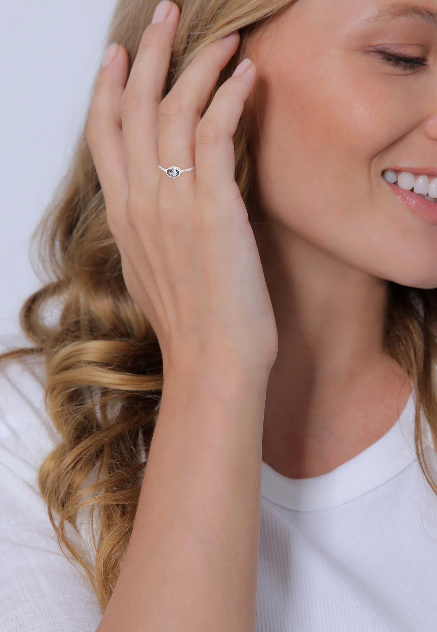 Elli Verlobungsring »Oval Glas Kristalle Grau 925 Sterling Silber«