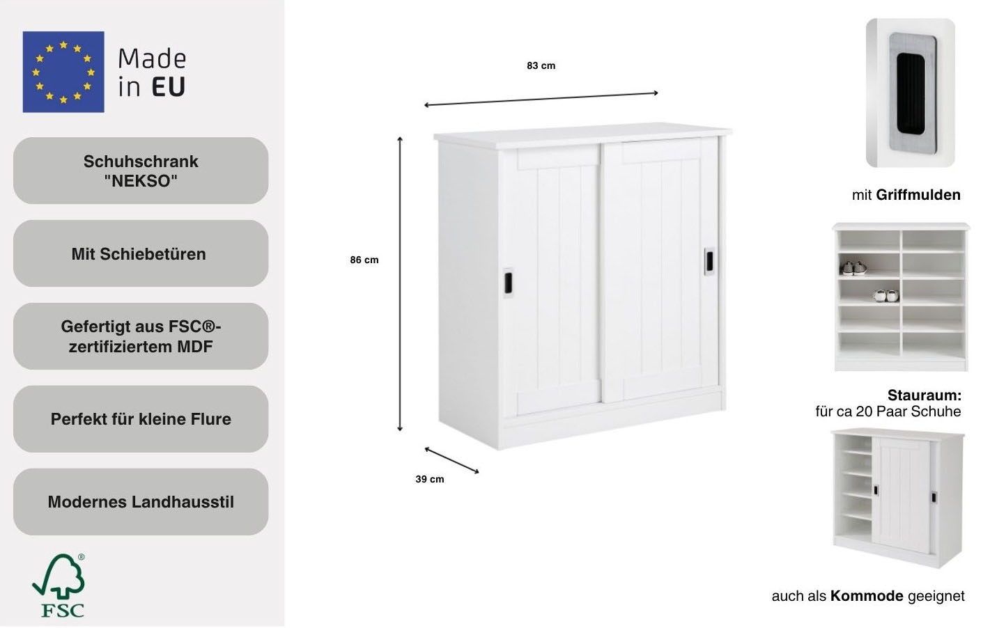 Home affaire Schuhschrank »Nekso« Breite 83 cm, aus MDF oder Massivholz, FSC®-zertifiziert