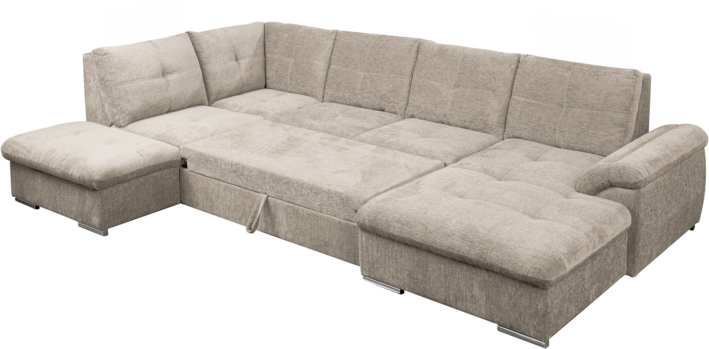 WERK2 Wohnlandschaft »Arena, B/T: 339/220 cm breit, moderner, einladender Sitzkomfort« mit Schlaffunktion und Bettkasten, U-Form
