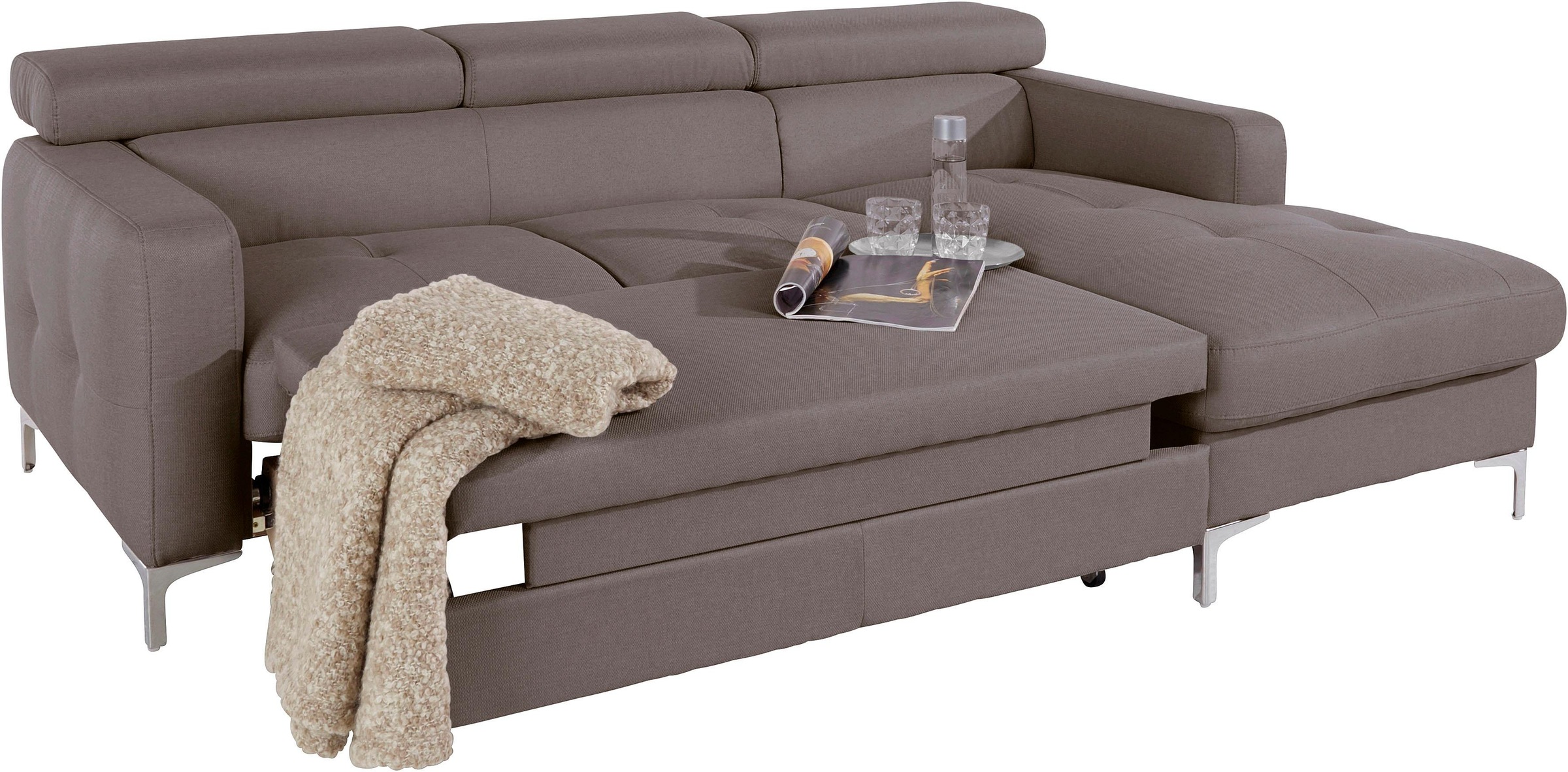 COTTA Ecksofa »Sammy L-Form«, mit Kopfteilverstellung, wahlweise mit Bettfunktion & Bettkasten