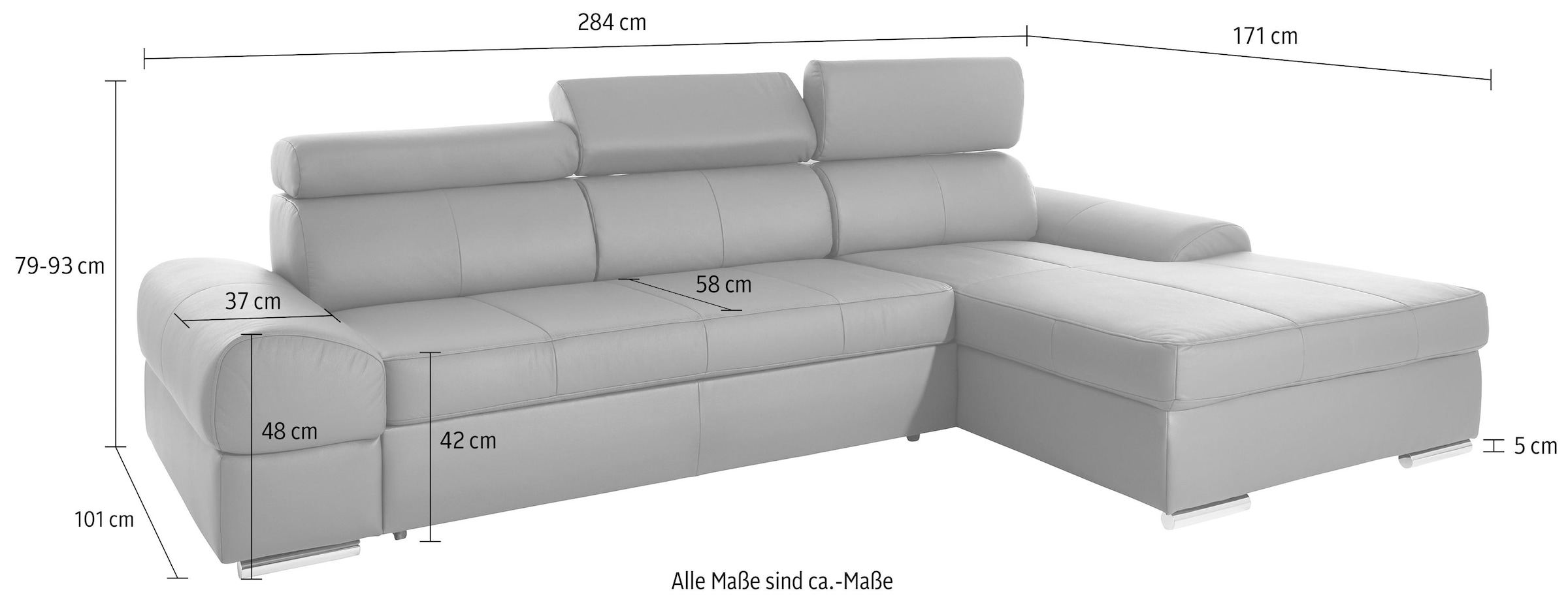 sit&more Ecksofa Broadway, mit verstellbaren Kopfteilen, wahlweise mit Bettfunktion