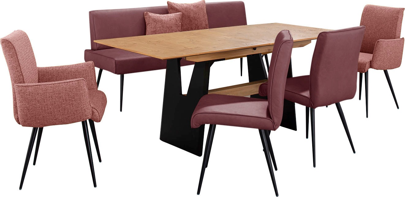 K+W Komfort & Wohnen Essgruppe »Giacomo I«, (6 tlg., Polsterbank, 2 Stühle und 2 Armlehnenstühle), 2 Stühle und Bank, 2 Armlehnenstühle Stoff 775, Tisch 160 oder 180 cm