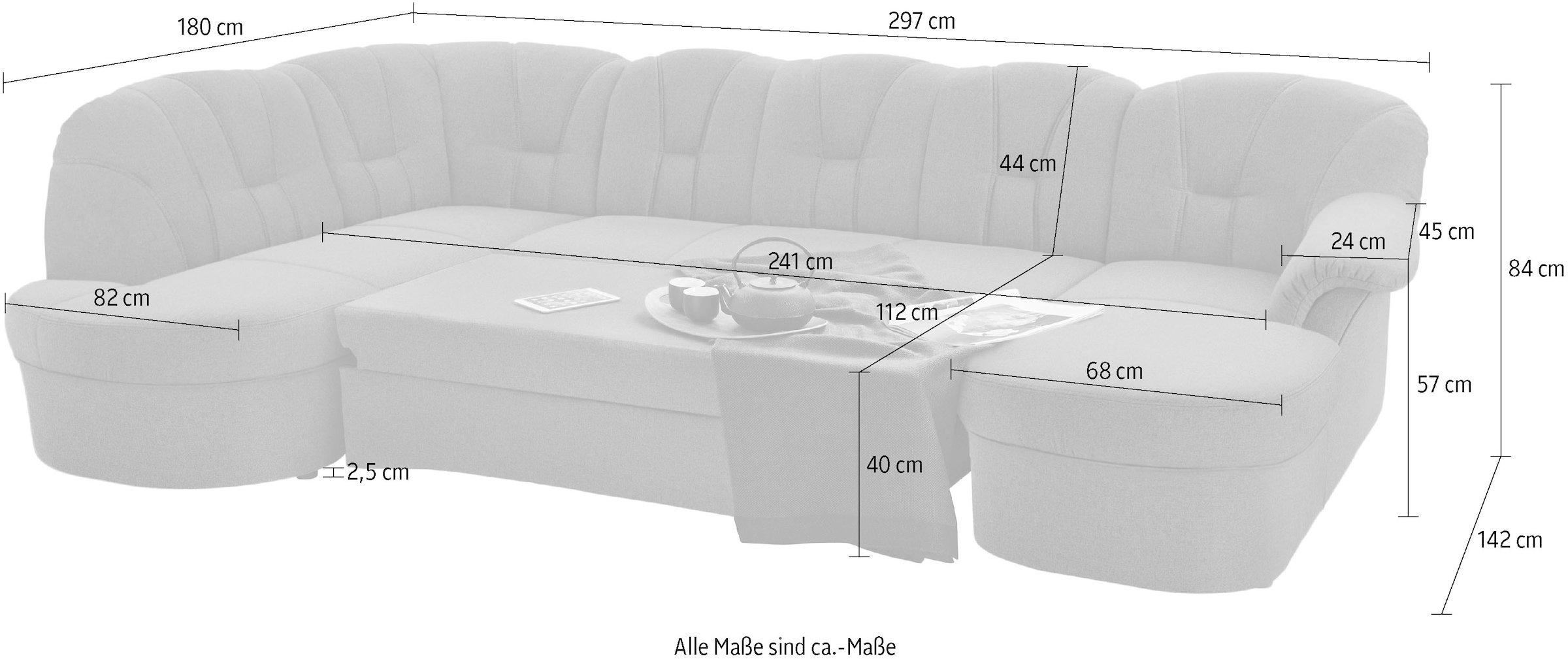 DOMO collection Wohnlandschaft »Papenburg, zeitlose Rückensteppung, elegante Formensprache, U-Form«, in großer Farbvielfalt, wahlweise mit Bettfunktion