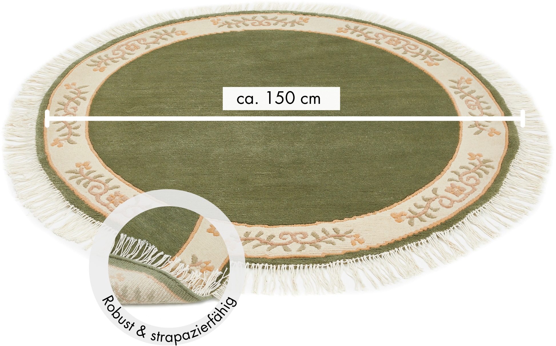 LUXOR living Wollteppich »Giza« rund 12 mm Höhe reine Wolle, handgeknüpft, mit Bordüre und Fransen, Orient-Teppich