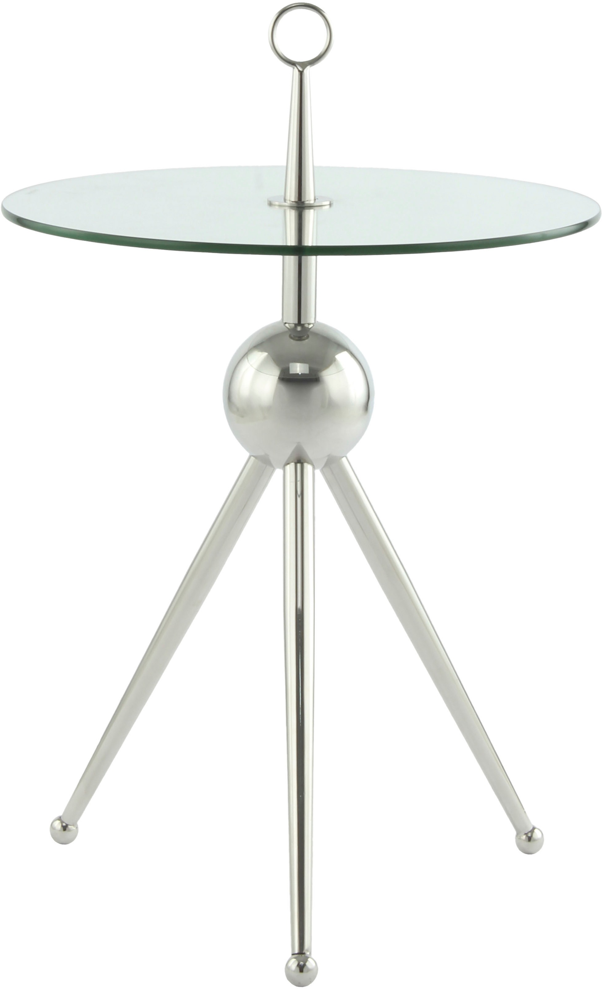 Kayoom Beistelltisch »Ontario 325, Runde Glasplatte aus Sicherheitsglas, 100% Edelstahl«, (1 St.), Minimalistisch, Gestell in Tripod-Design, mit Tragering