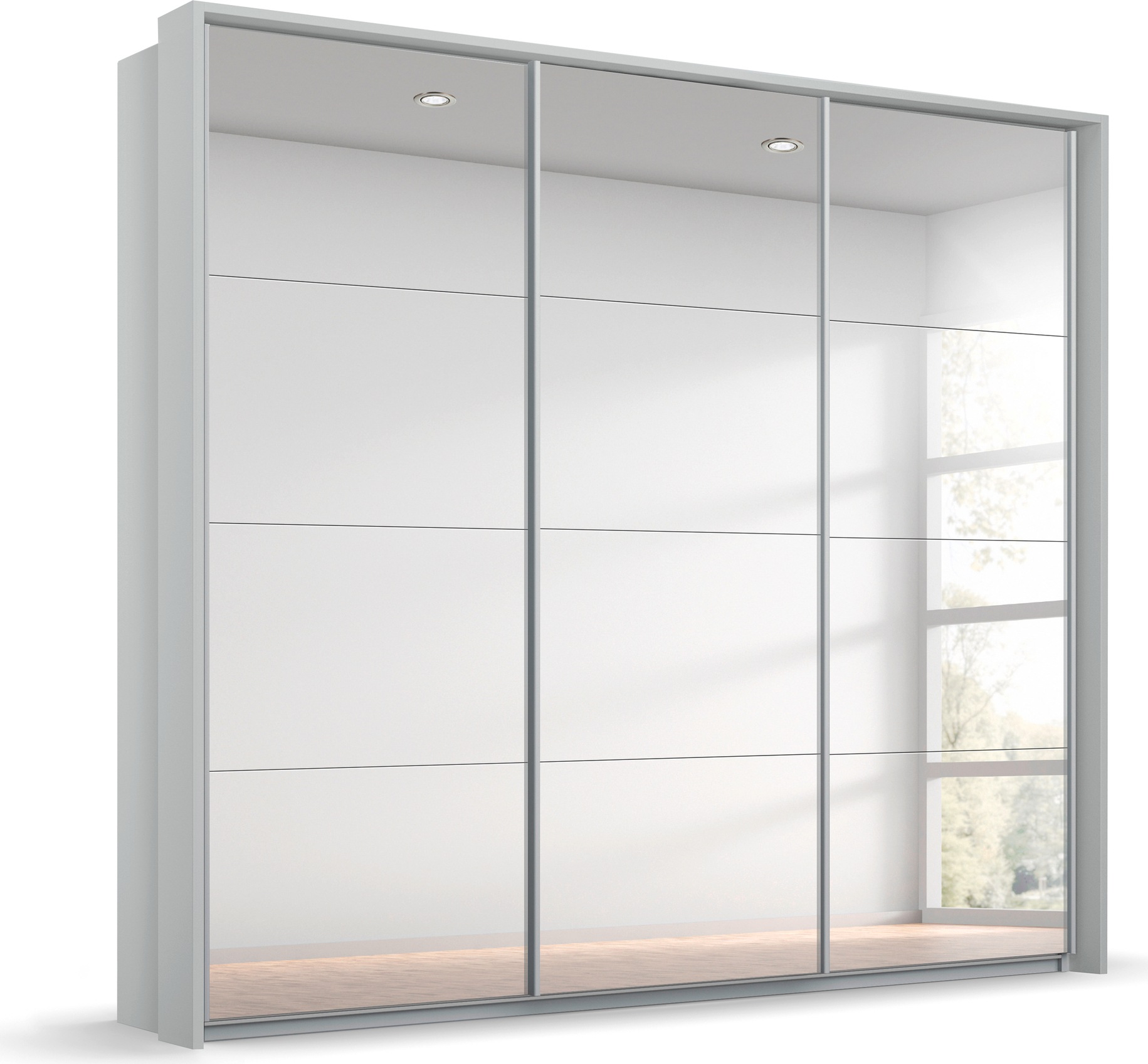 rauch Schwebetürenschrank »Kleiderschrank Schrank Garderobe OTELI inkl. 3 Innenschubladen« Breiten 211/278/323/368 cm Höhen 214/233 cm,  mit Spiegelfront und Passepartout optional mit Beleuchtung