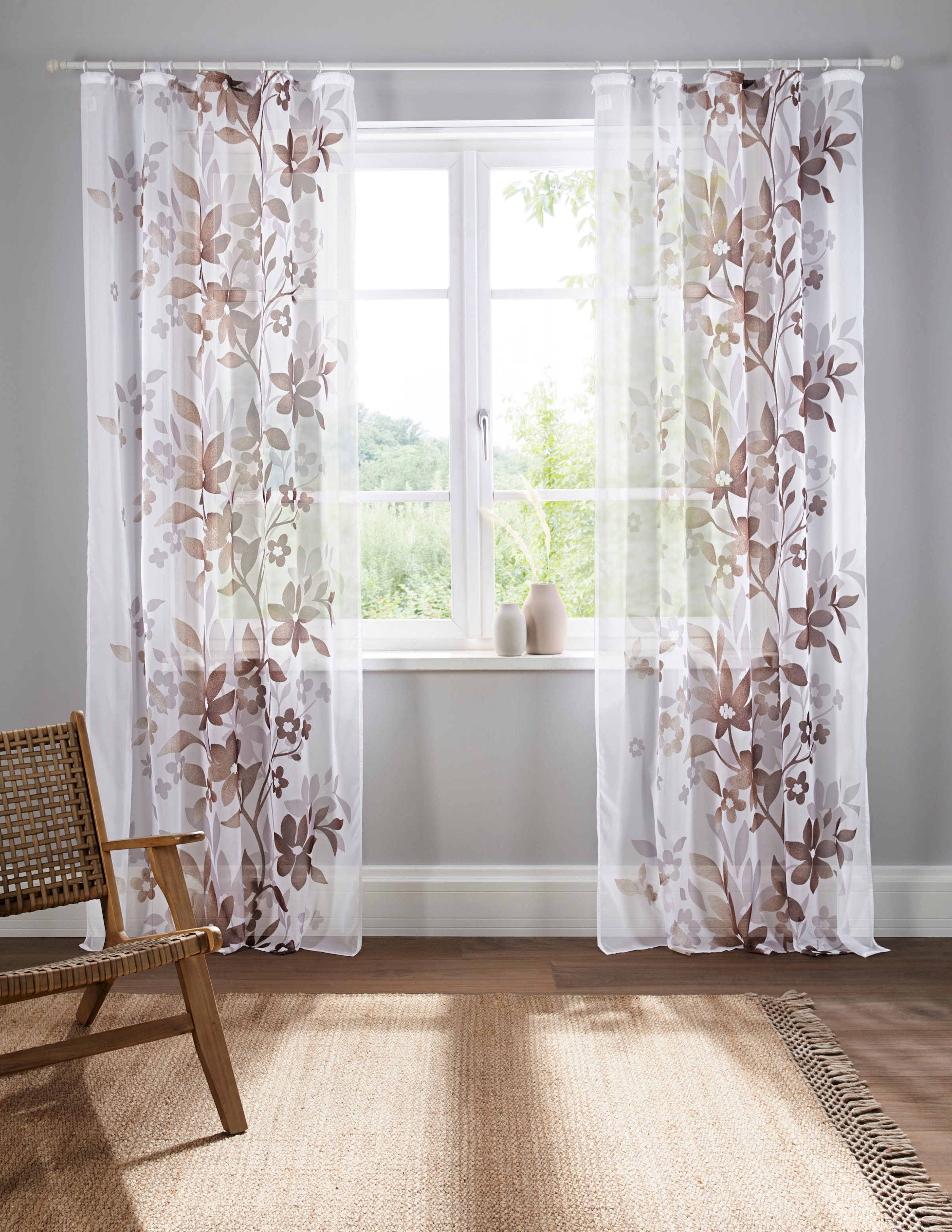 Home affaire Gardine »Ina«, (2 St.), transparent, 2-er Set, einseitig bedru günstig online kaufen