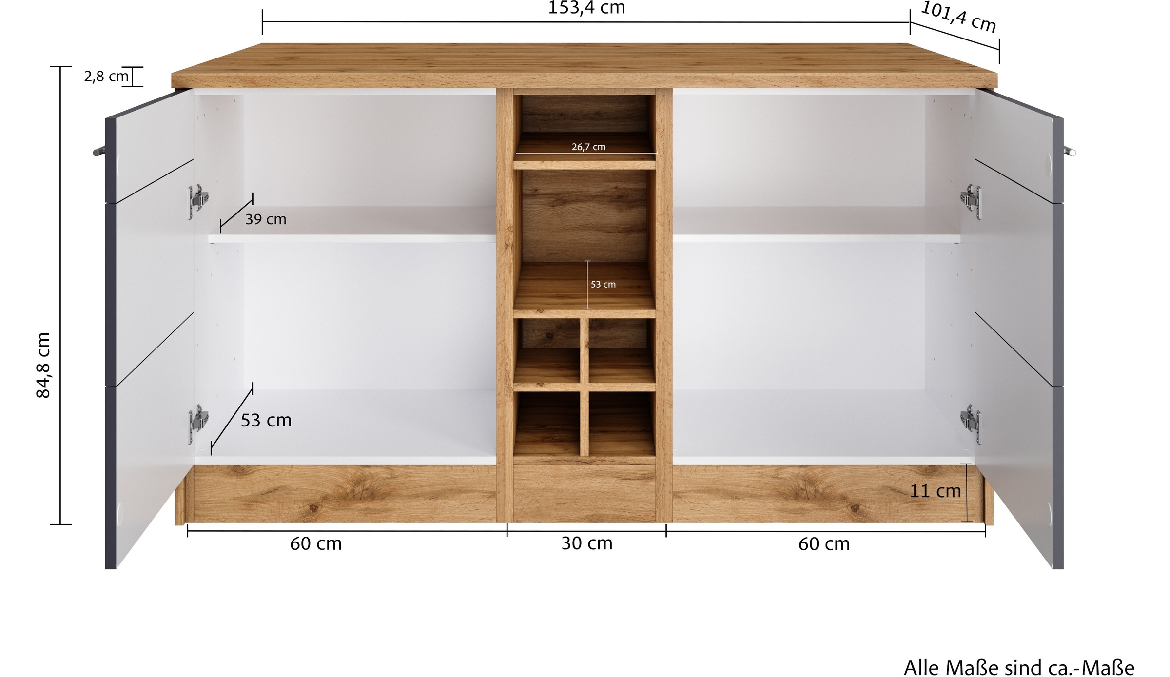 KOCHSTATION Kücheninsel »KS-Wien«, Breite 153 cm, MDF-Fronten, Flaschenregal