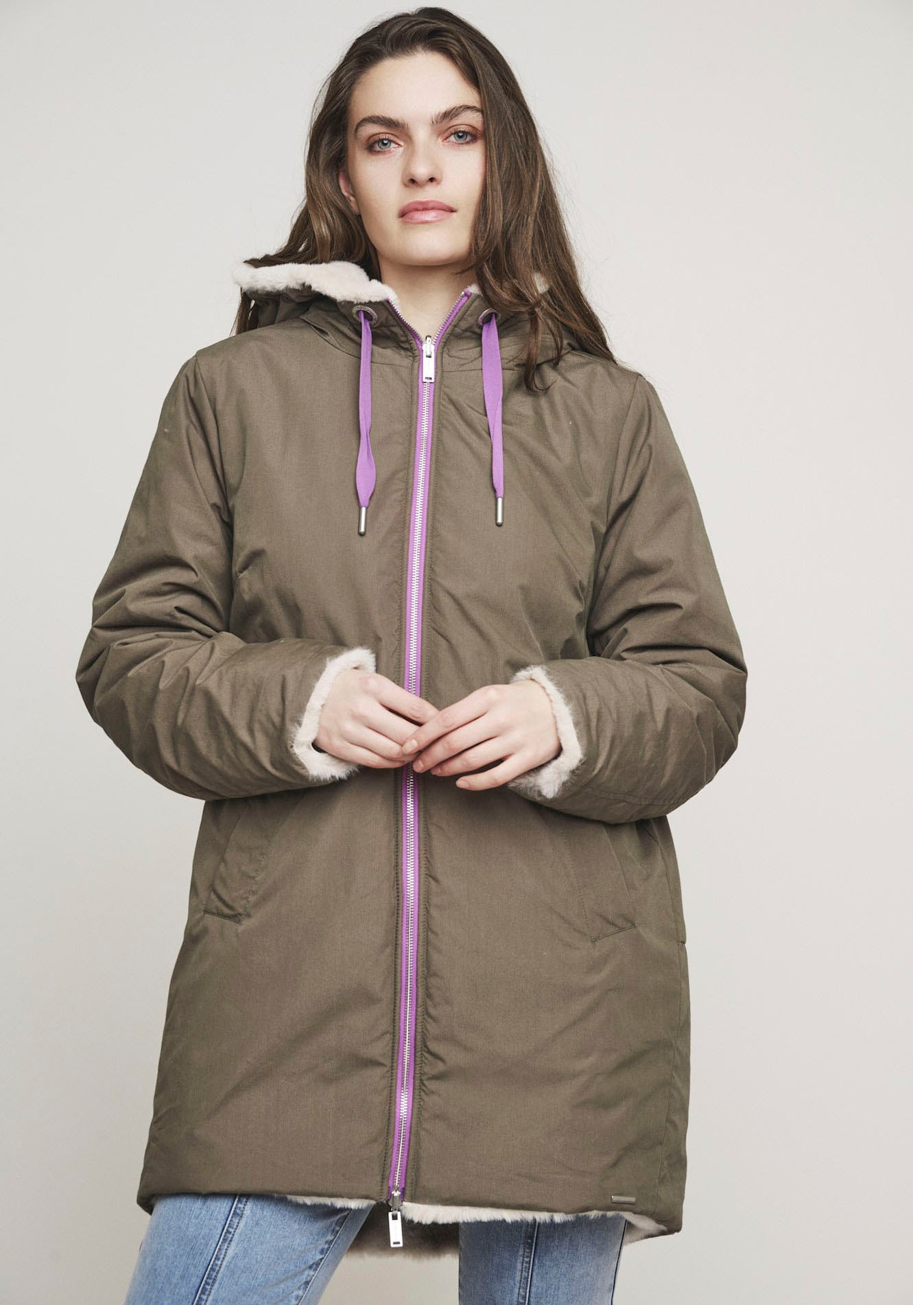 Rino & Pelle Parka, mit Kapuze, mit kontrastfarbenen Details